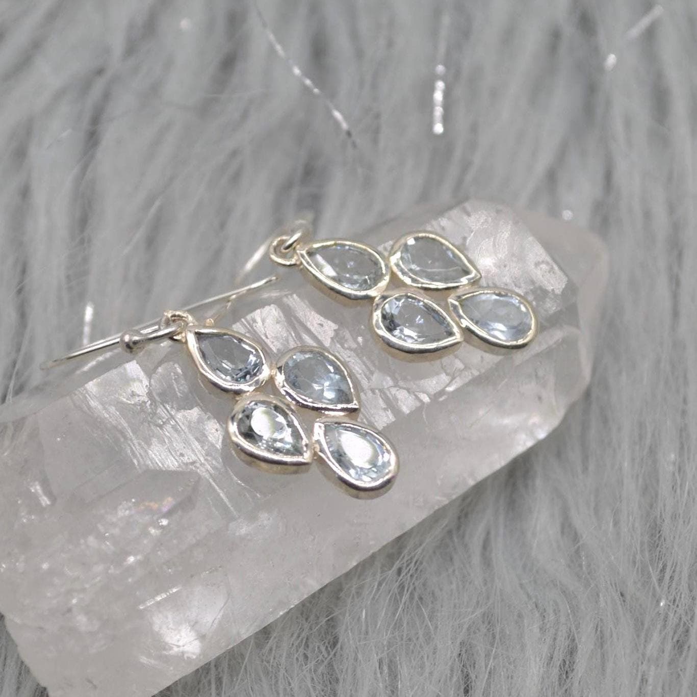 Aquamarine Earrings: Silver, Floral Dangle Drop, March Birthstone Jewelry