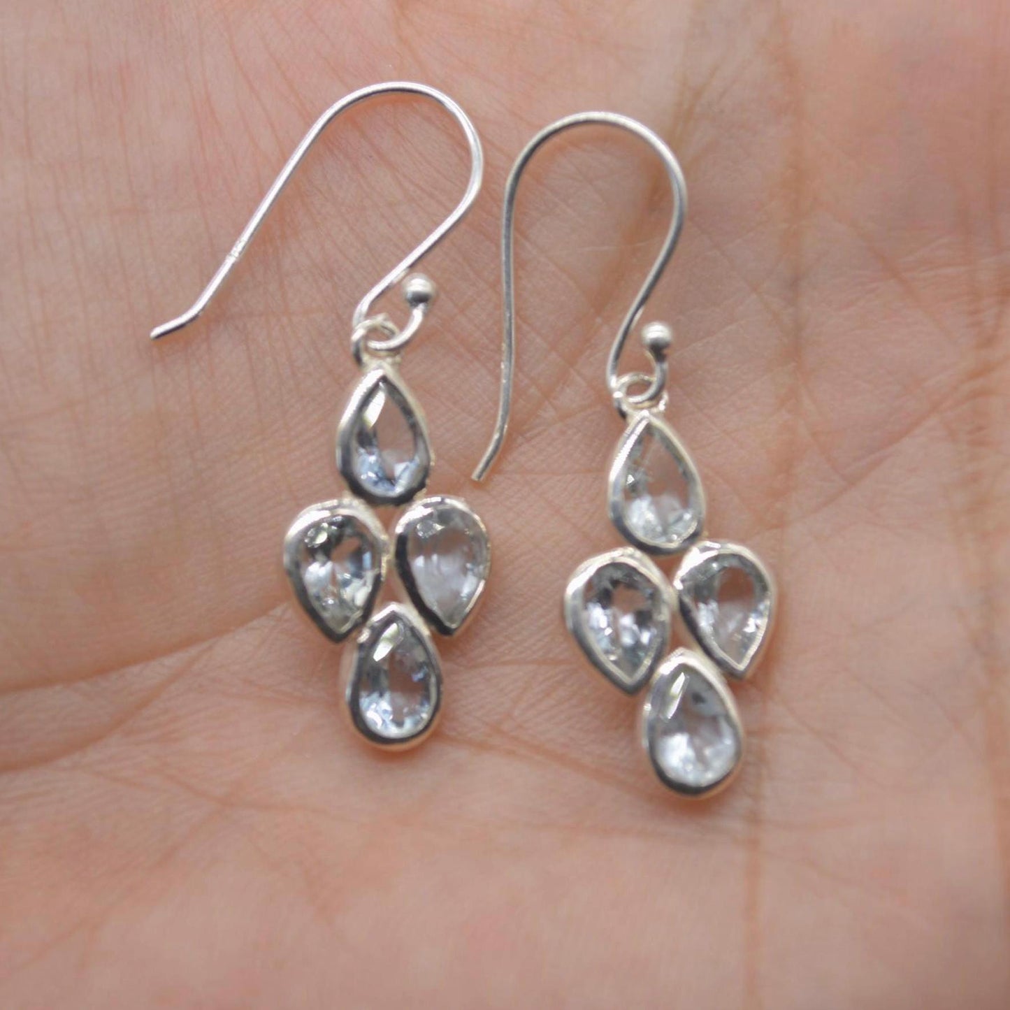 Aquamarine Earrings: Silver, Floral Dangle Drop, March Birthstone Jewelry