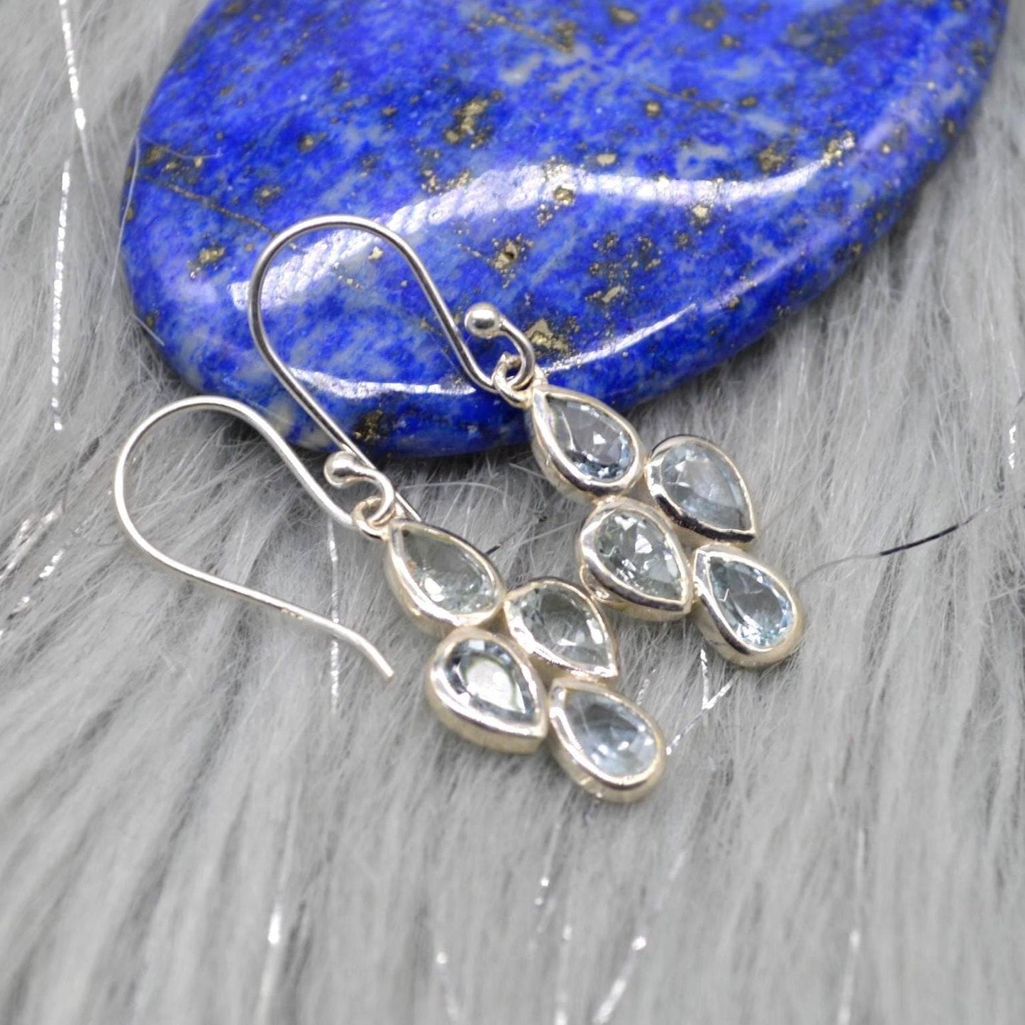 Aquamarine Earrings: Silver, Floral Dangle Drop, March Birthstone Jewelry