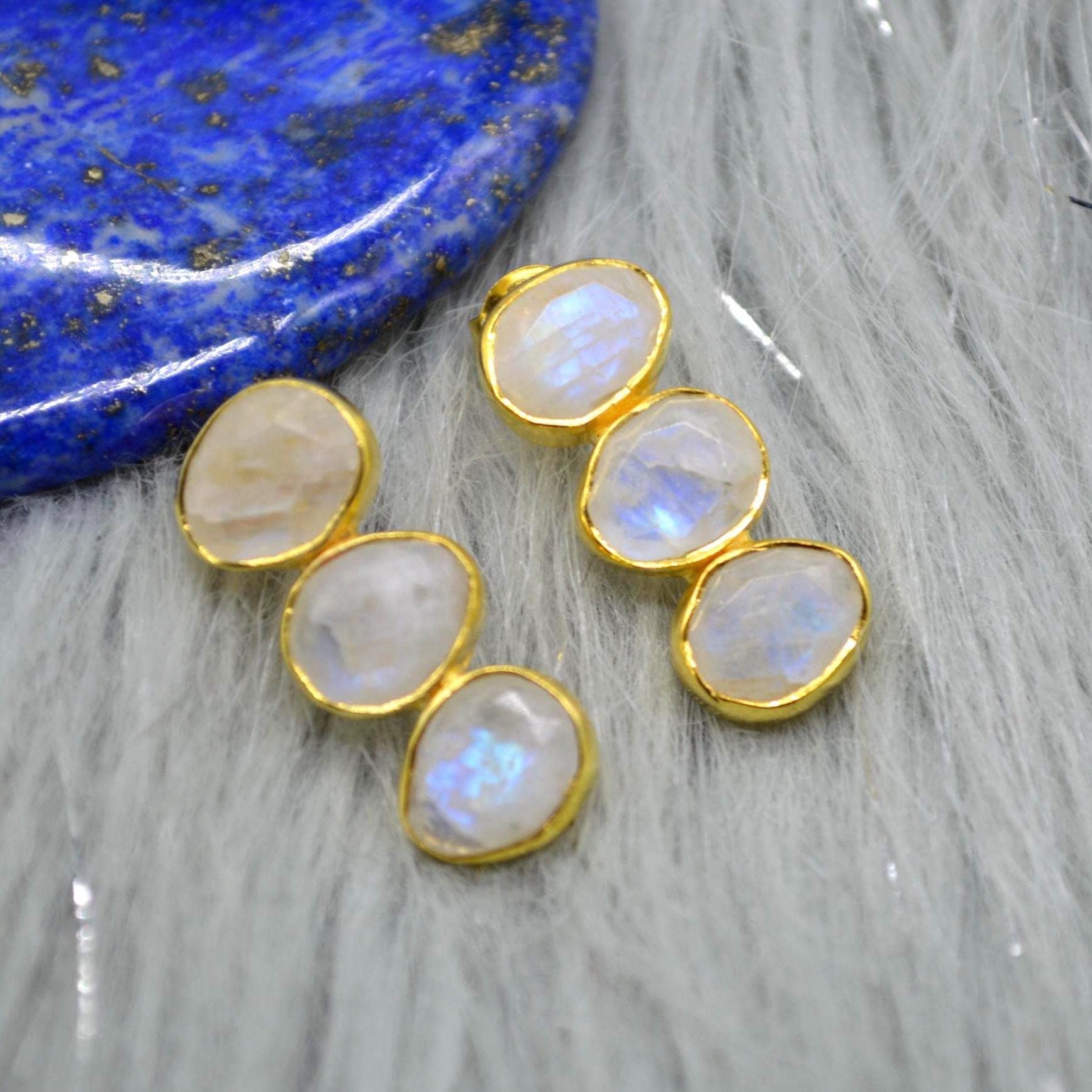 Rainbow Moonstone Earrings: Gold Plated Sterling Silver, June Birthstone Drop