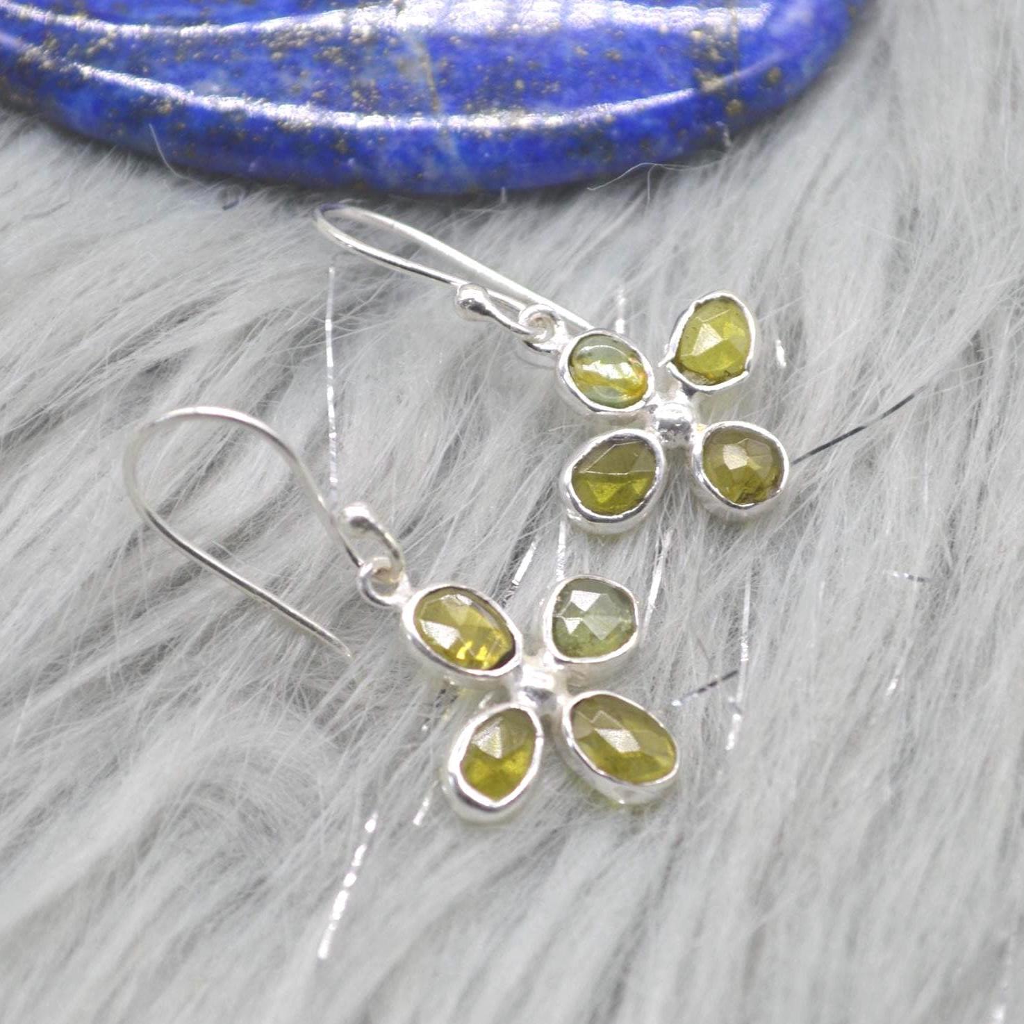 Green Tourmaline Earrings: Silver, Dangle Drop, October Birthstone, Tourmaline Jewelry