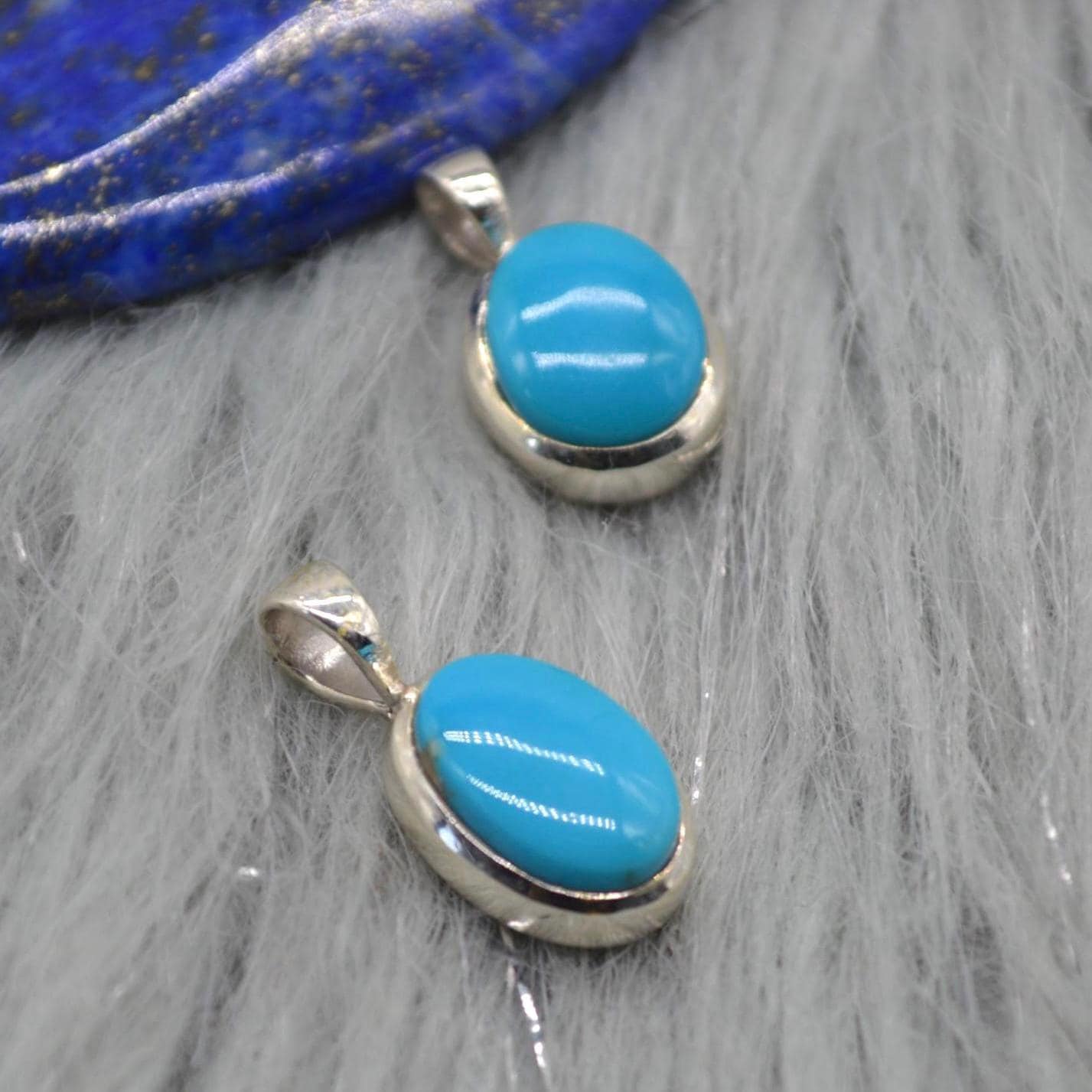 Turquoise Pendant: Silver Necklace, Oval, Blue Gemstone Jewelry, December Birthstone