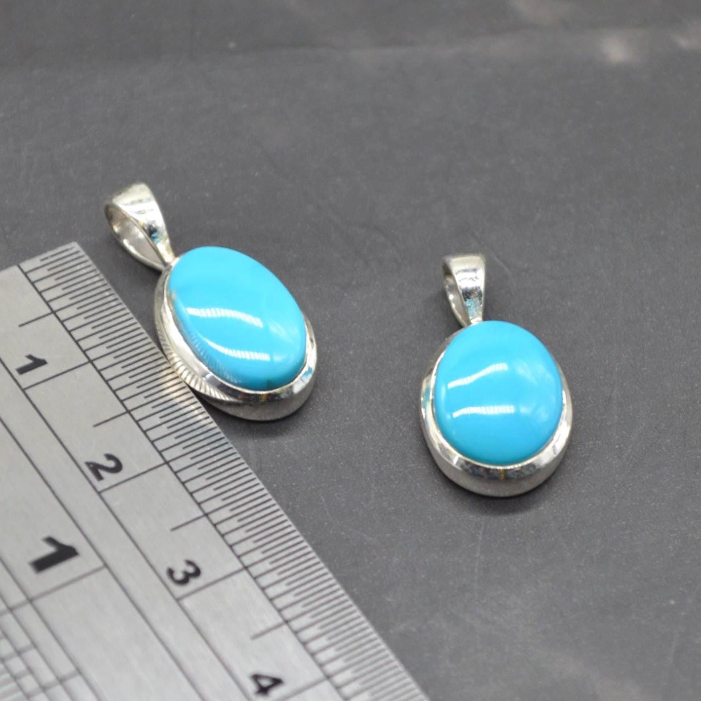 Turquoise Pendant: Silver Necklace, Oval, Blue Gemstone Jewelry, December Birthstone