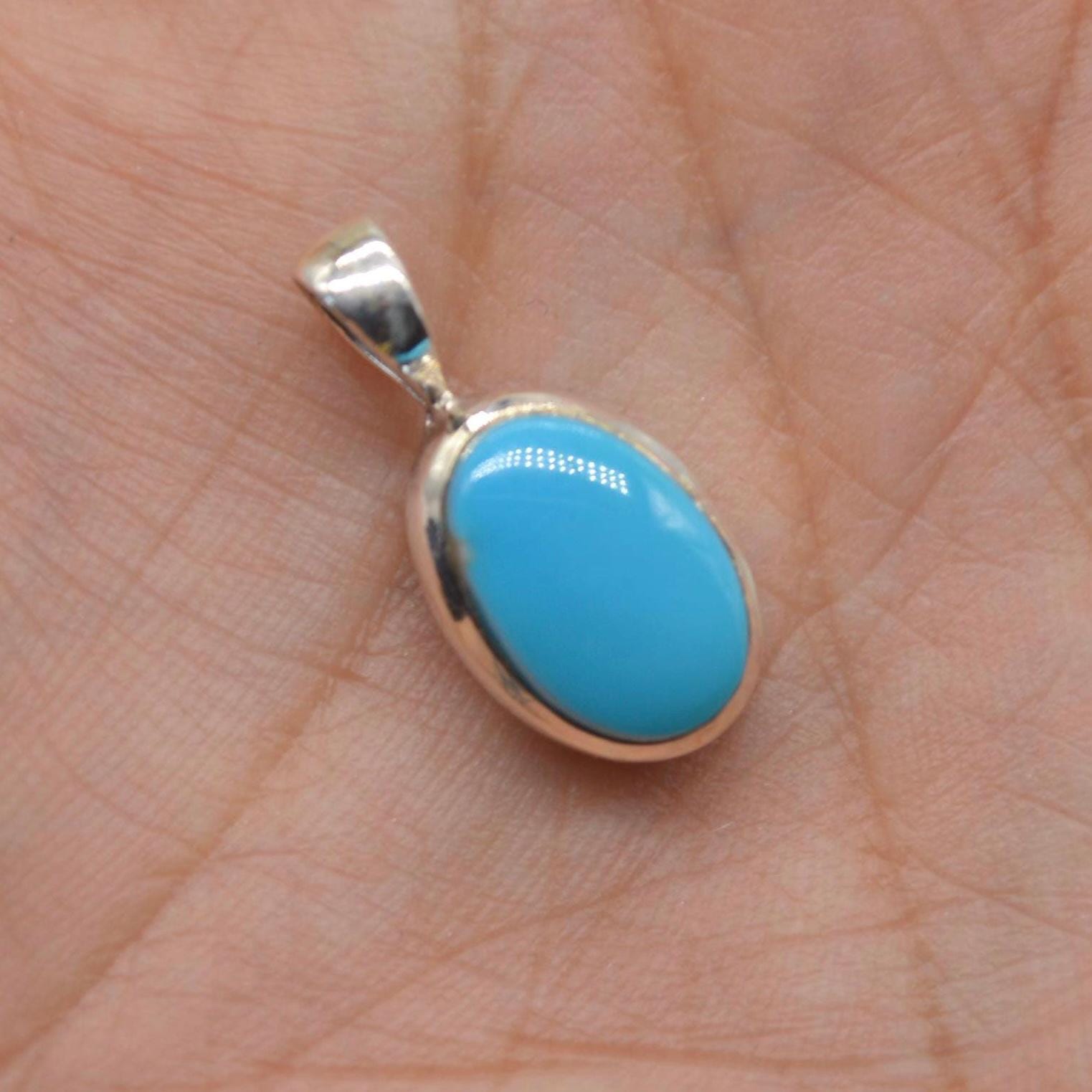 Turquoise Pendant: Silver Necklace, Oval, Blue Gemstone Jewelry, December Birthstone