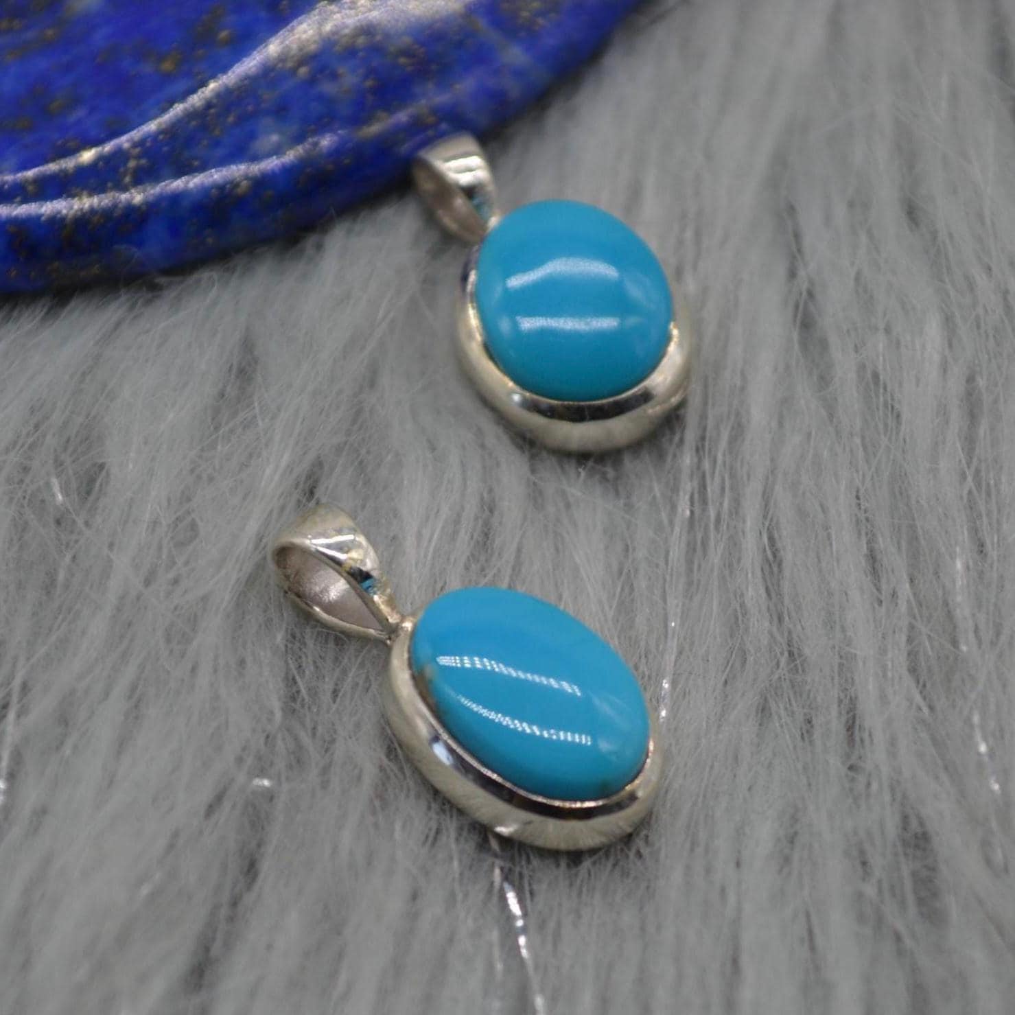 Turquoise Pendant: Silver Necklace, Oval, Blue Gemstone Jewelry, December Birthstone