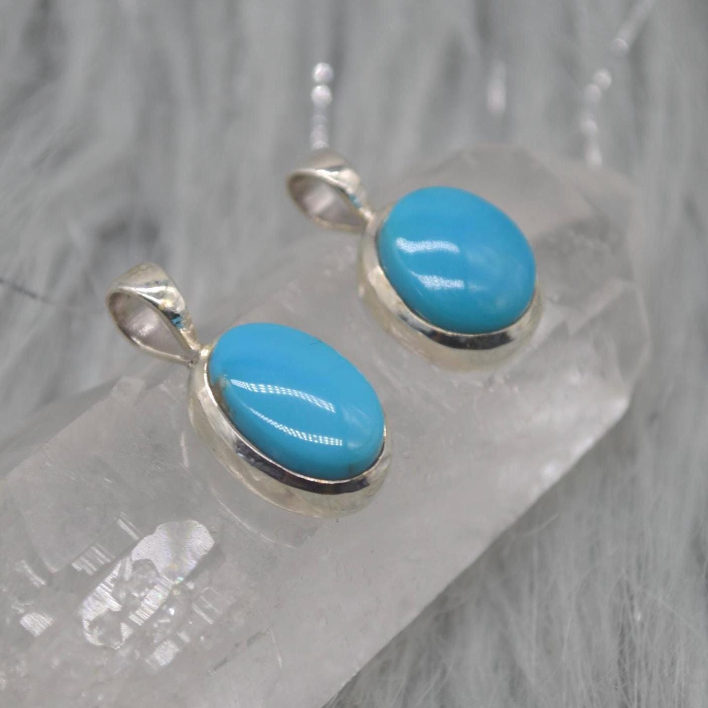 Turquoise Pendant: Silver Necklace, Oval, Blue Gemstone Jewelry, December Birthstone