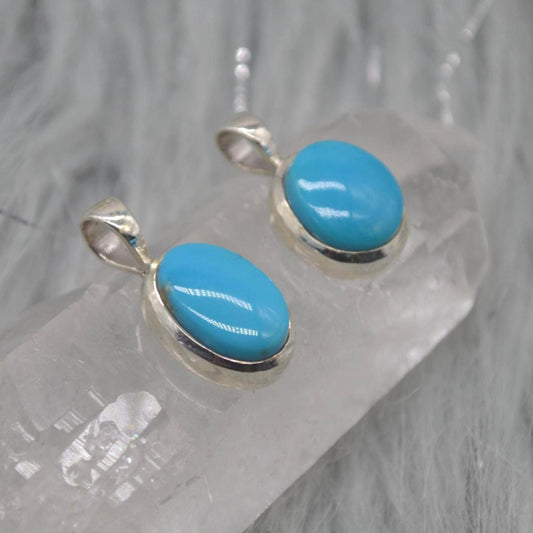 Turquoise Pendant: Silver Necklace, Oval, Blue Gemstone Jewelry, December Birthstone