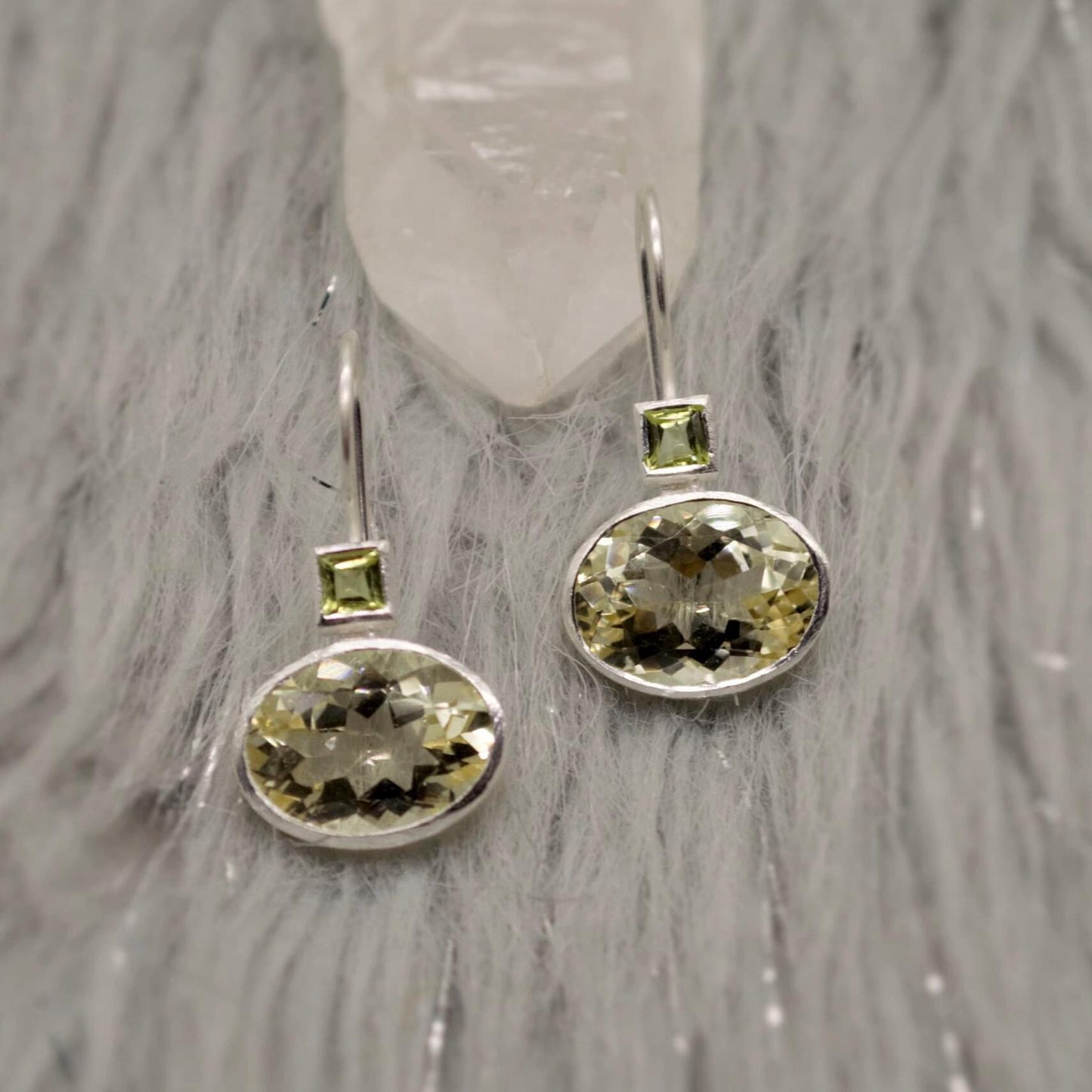 Lemon Quartz Peridot Earrings: Silver, August Birthstone, Unique Dangle Drop Earrings, Green Gemstone