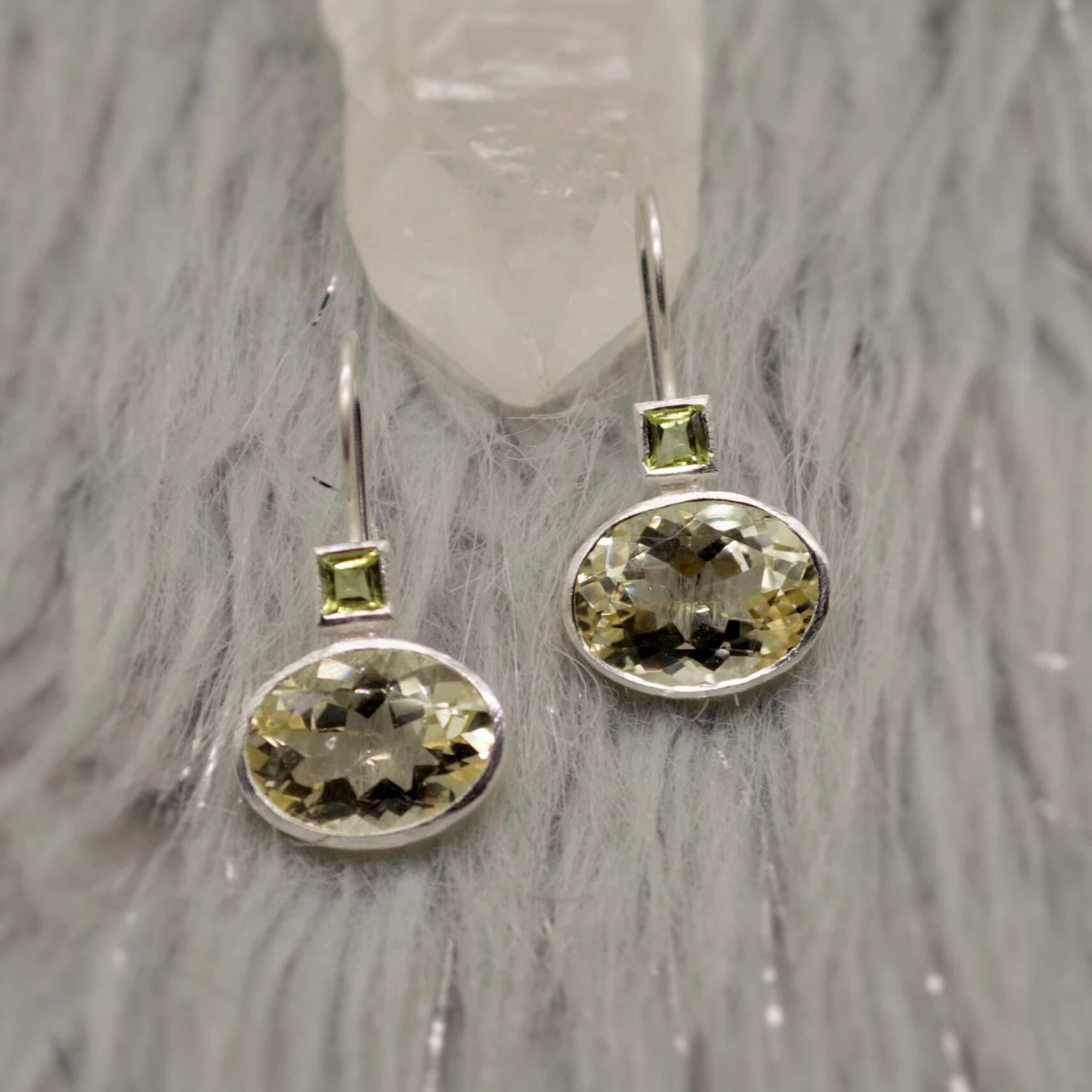 Lemon Quartz Peridot Earrings: Silver, August Birthstone, Unique Dangle Drop Earrings, Green Gemstone