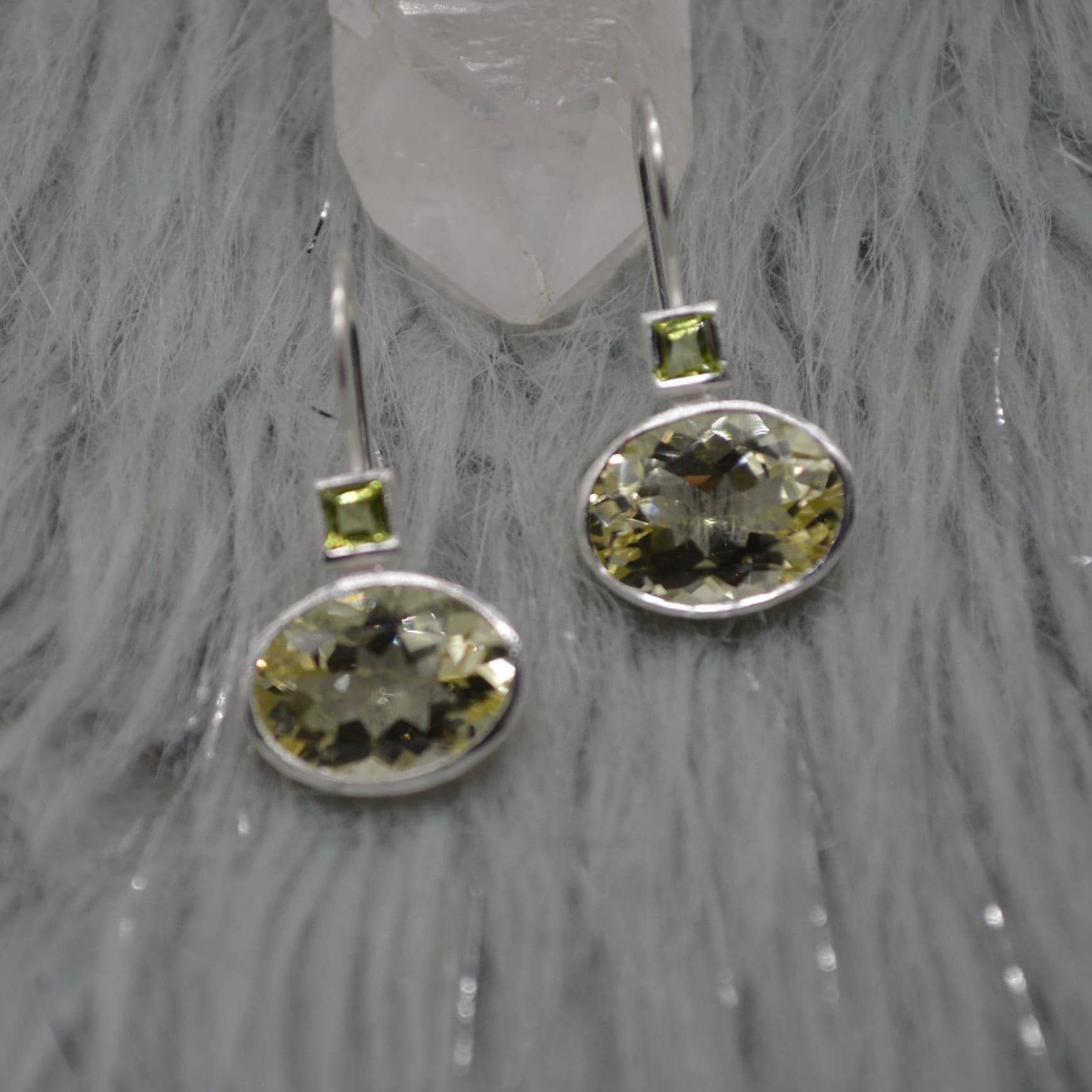 Lemon Quartz Peridot Earrings: Silver, August Birthstone, Unique Dangle Drop Earrings, Green Gemstone