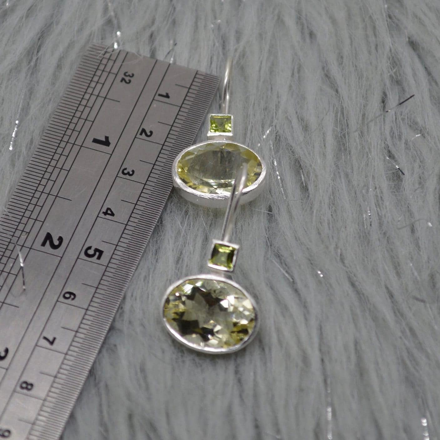 Lemon Quartz Peridot Earrings: Silver, August Birthstone, Unique Dangle Drop Earrings, Green Gemstone
