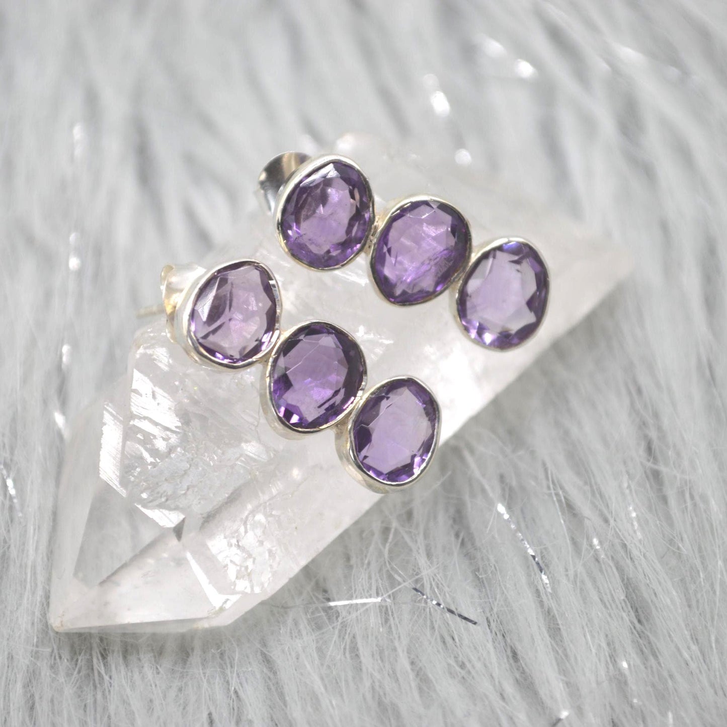 Purple Amethyst Earrings: Silver, Drop, February Birthstone