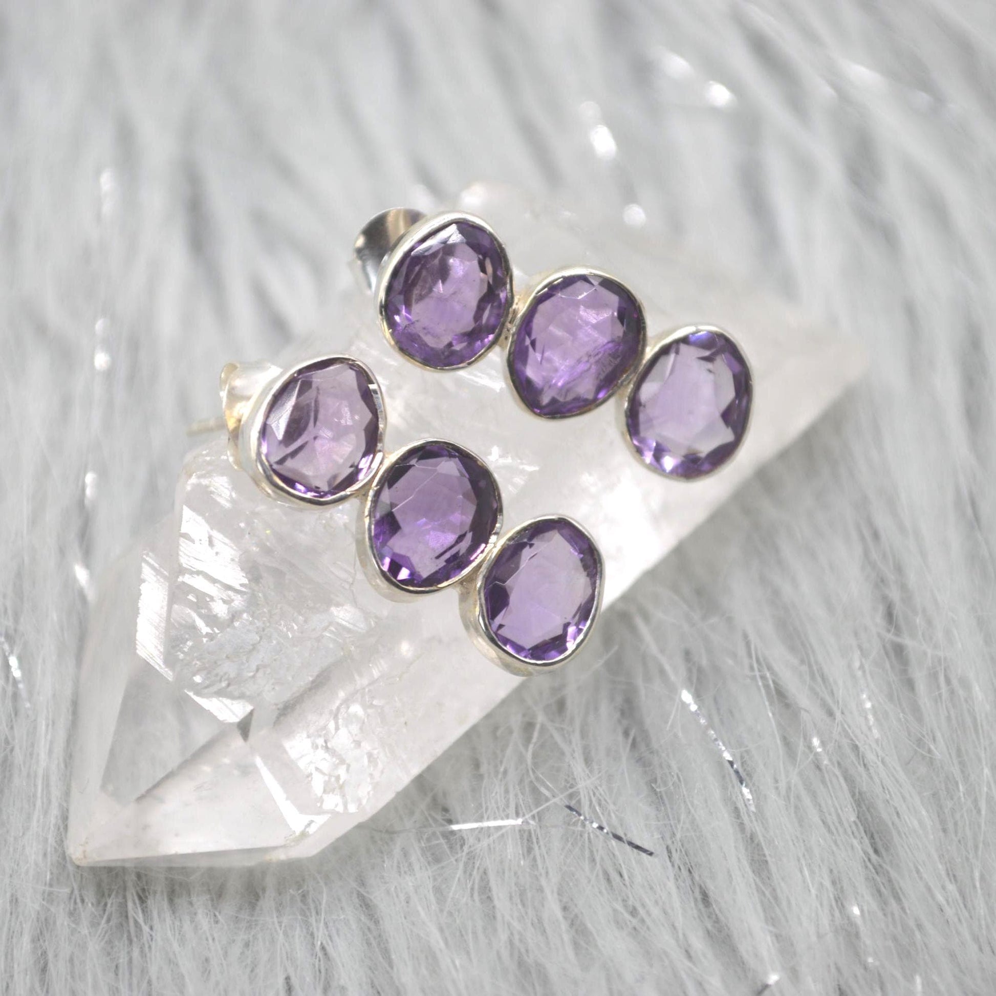 Purple Amethyst Earrings: Silver, Drop, February Birthstone