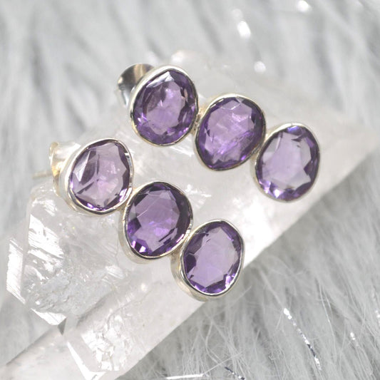 Purple Amethyst Earrings: Silver, Drop, February Birthstone