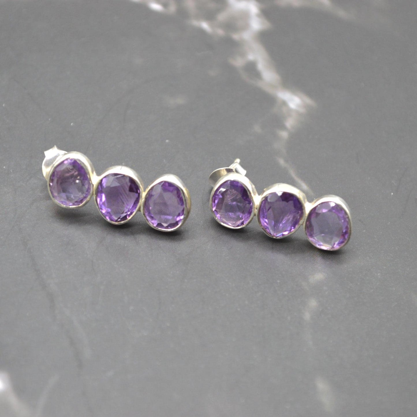 Purple Amethyst Earrings: Silver, Drop, February Birthstone
