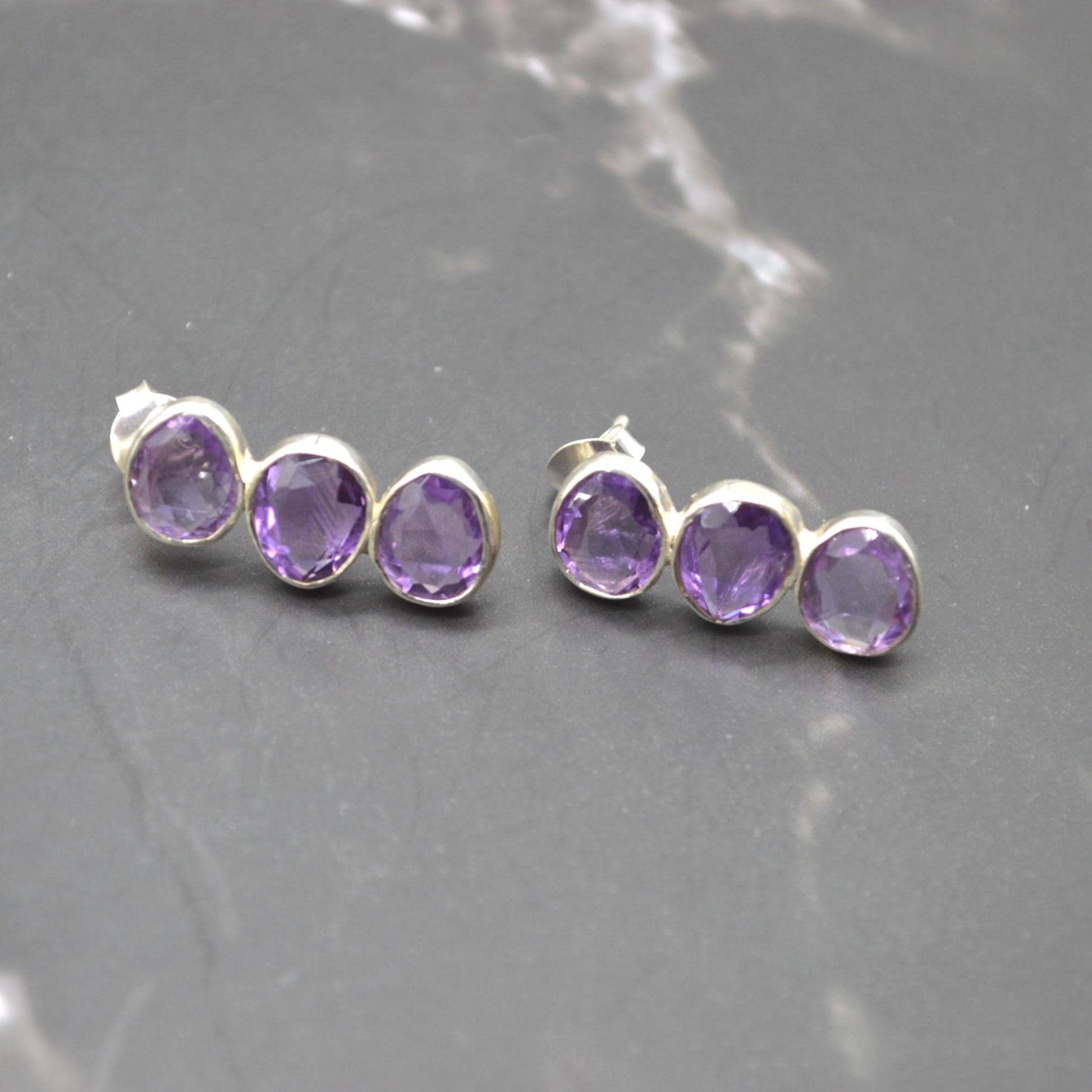 Purple Amethyst Earrings: Silver, Drop, February Birthstone