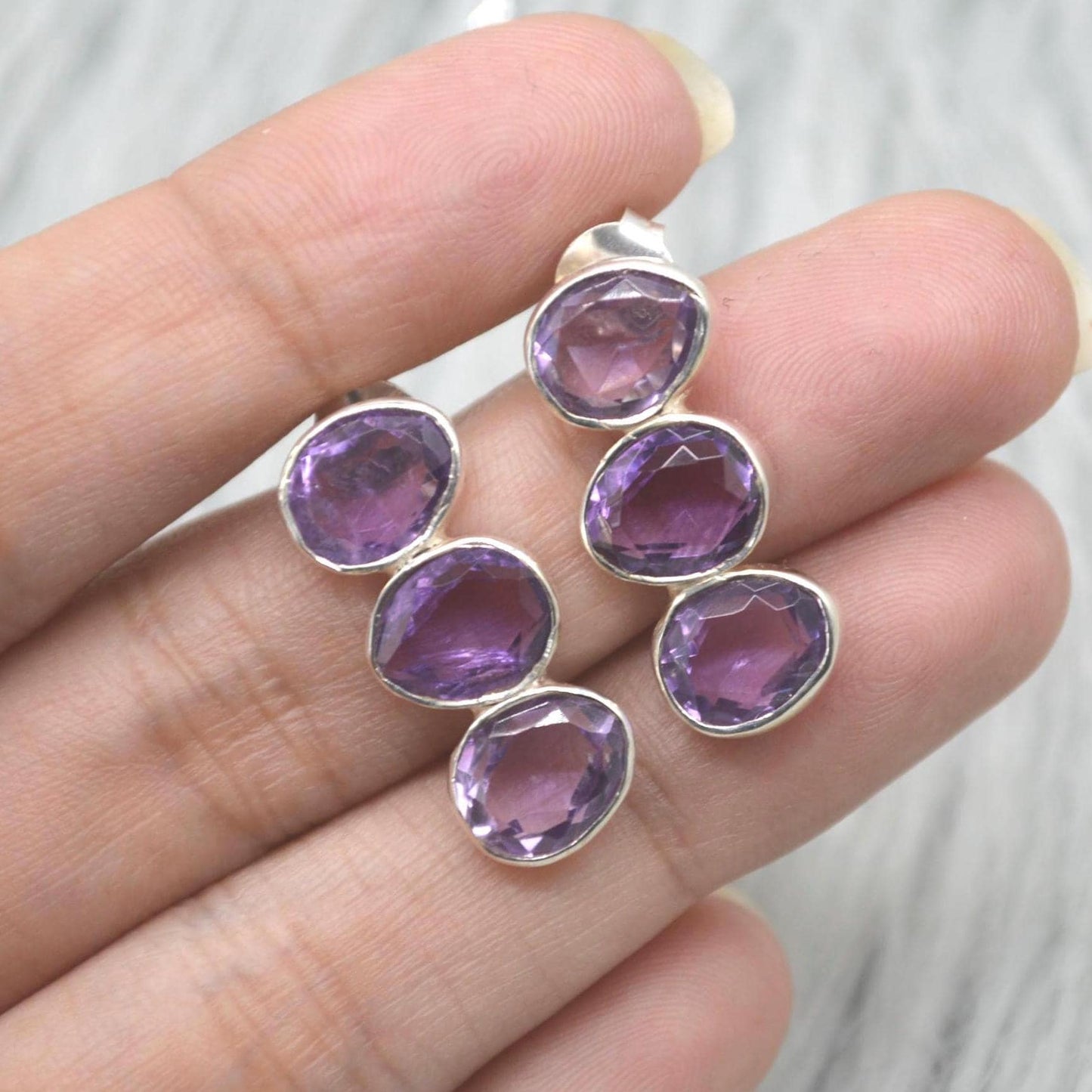 Purple Amethyst Earrings: Silver, Drop, February Birthstone