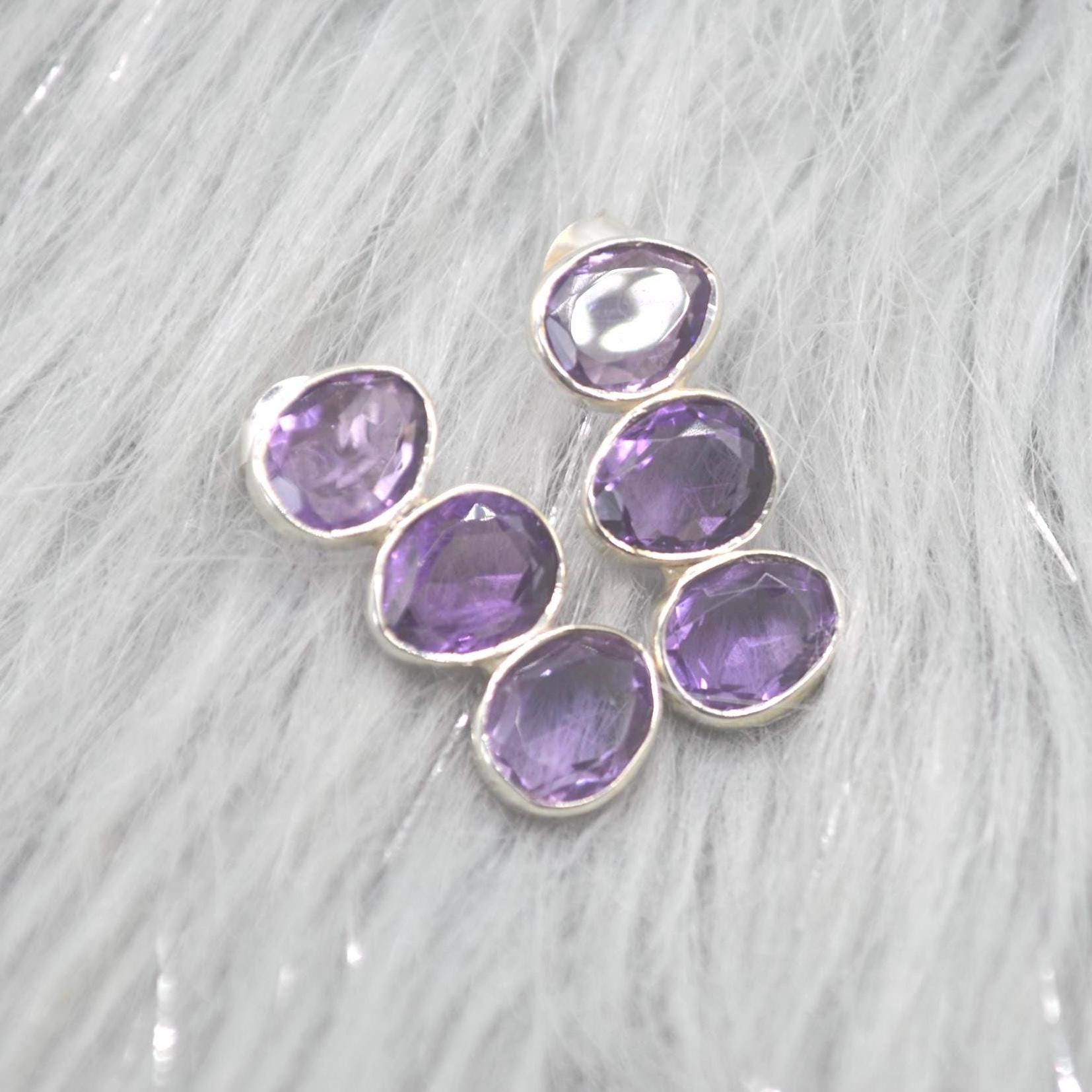 Purple Amethyst Earrings: Silver, Drop, February Birthstone