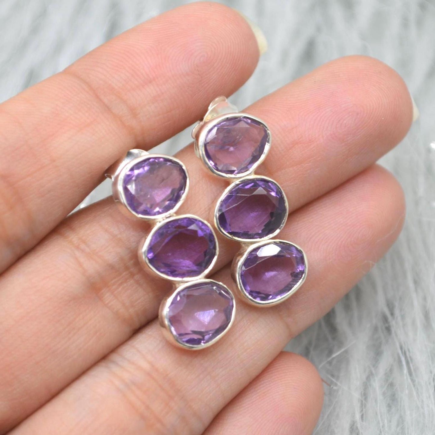 Purple Amethyst Earrings: Silver, Drop, February Birthstone
