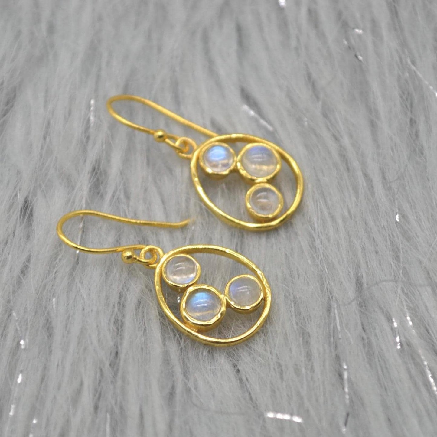 Rainbow Moonstone Earrings: Gold or Sterling Silver, Dangle Drop, June Birthstone