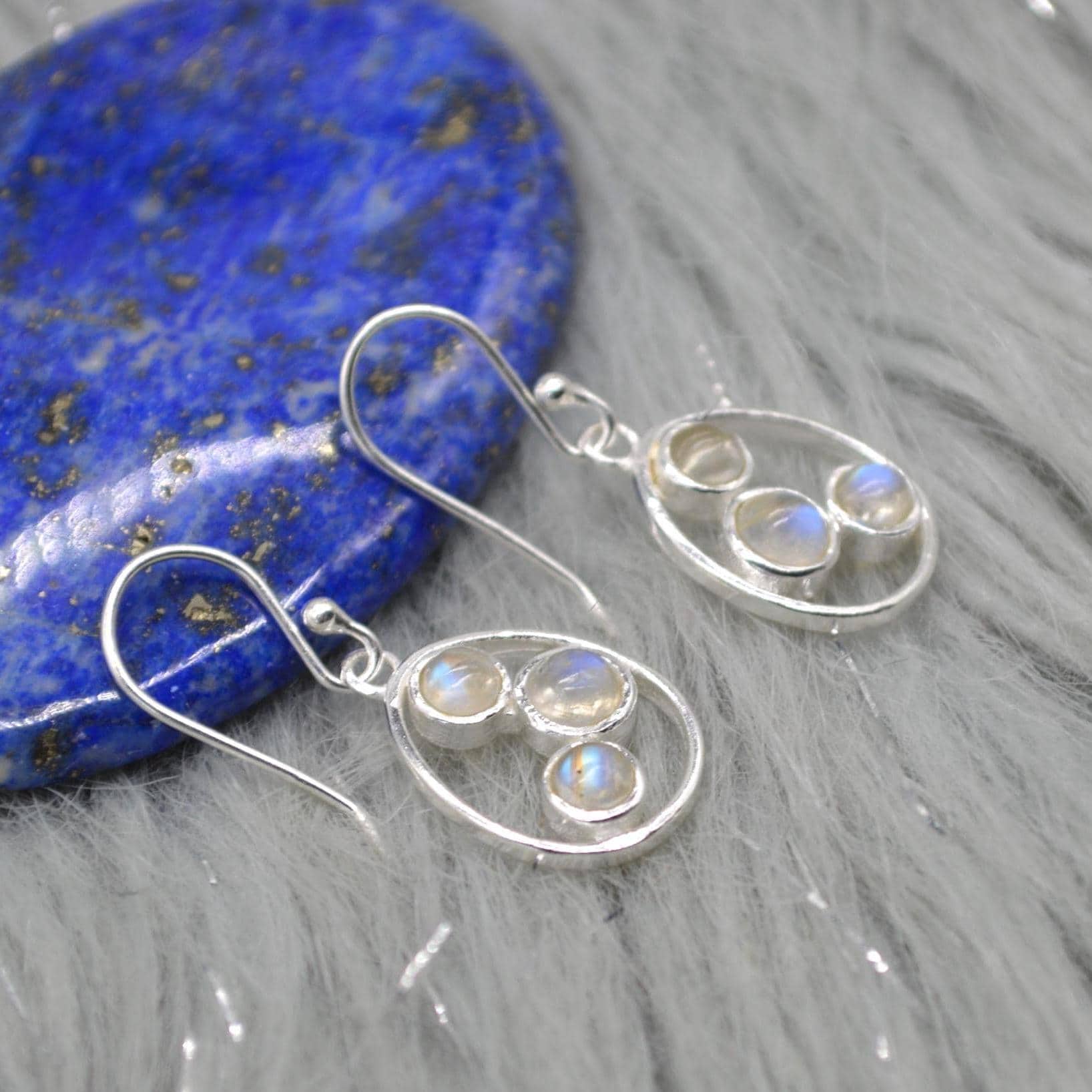Rainbow Moonstone Earrings: Gold or Sterling Silver, Dangle Drop, June Birthstone