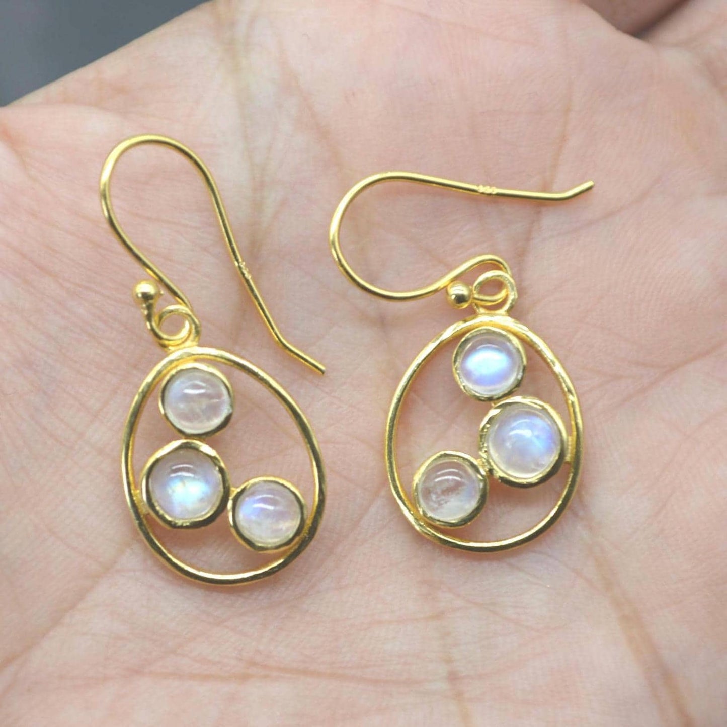 Rainbow Moonstone Earrings: Gold or Sterling Silver, Dangle Drop, June Birthstone