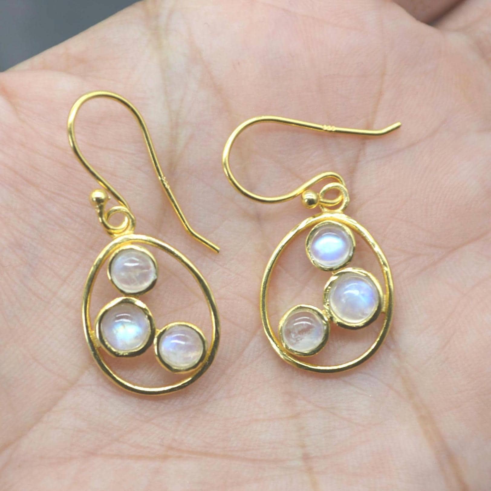 Rainbow Moonstone Earrings: Gold or Sterling Silver, Dangle Drop, June Birthstone