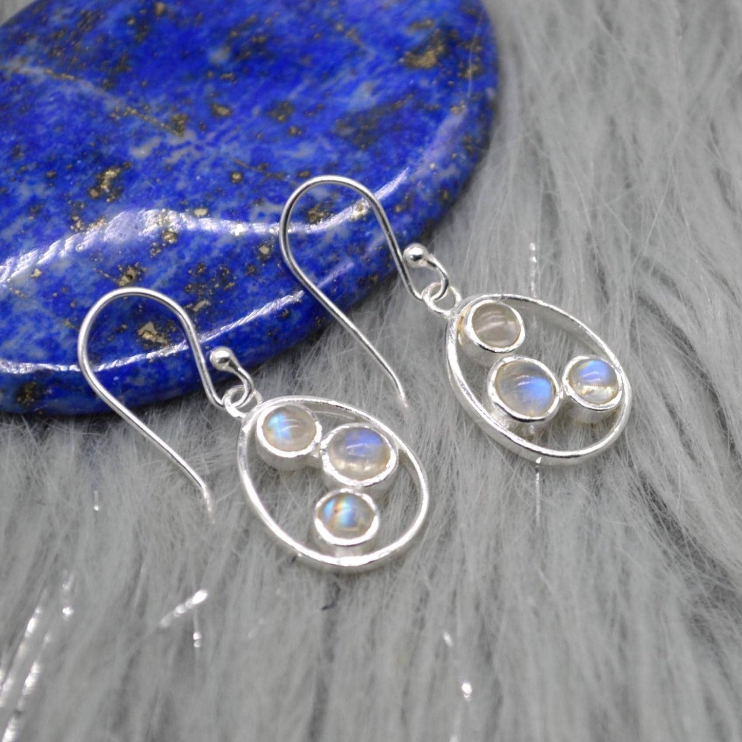 Rainbow Moonstone Earrings: Gold or Sterling Silver, Dangle Drop, June Birthstone