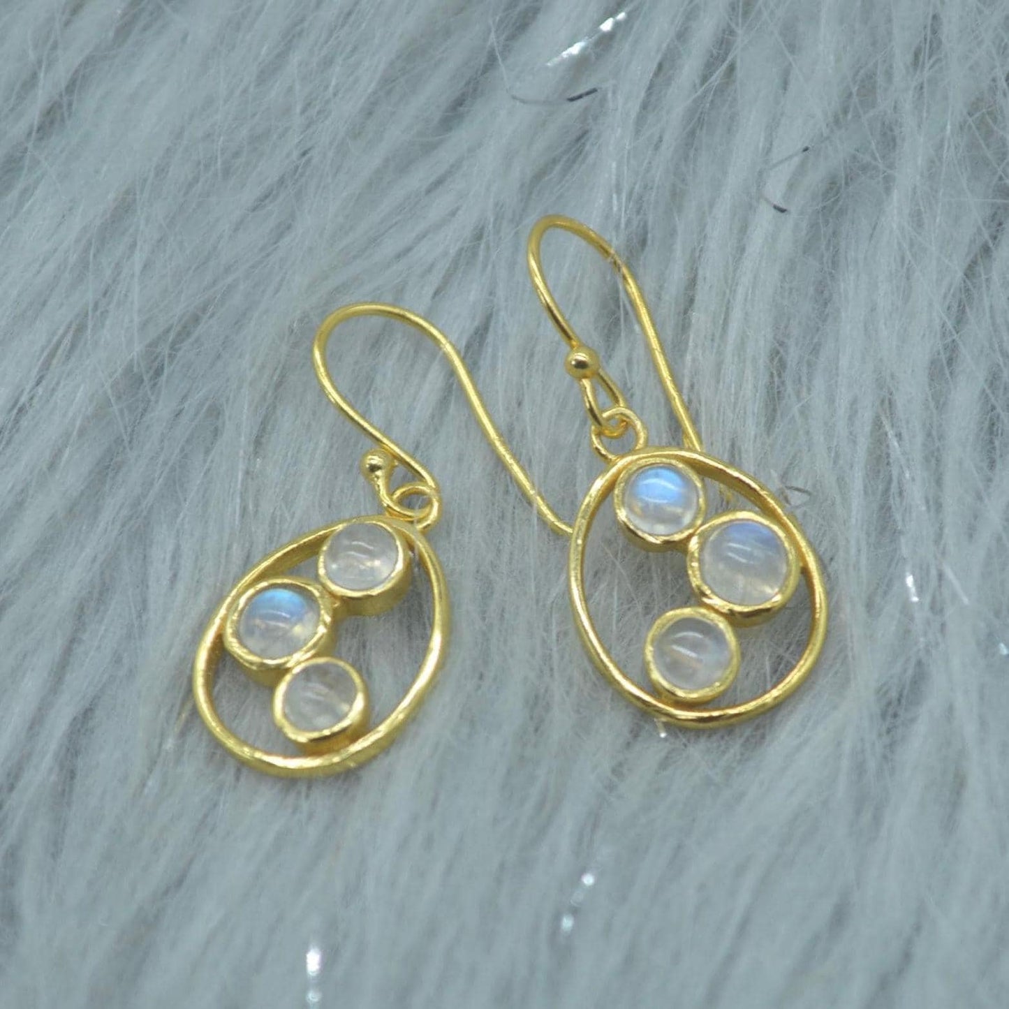 Rainbow Moonstone Earrings: Gold or Sterling Silver, Dangle Drop, June Birthstone