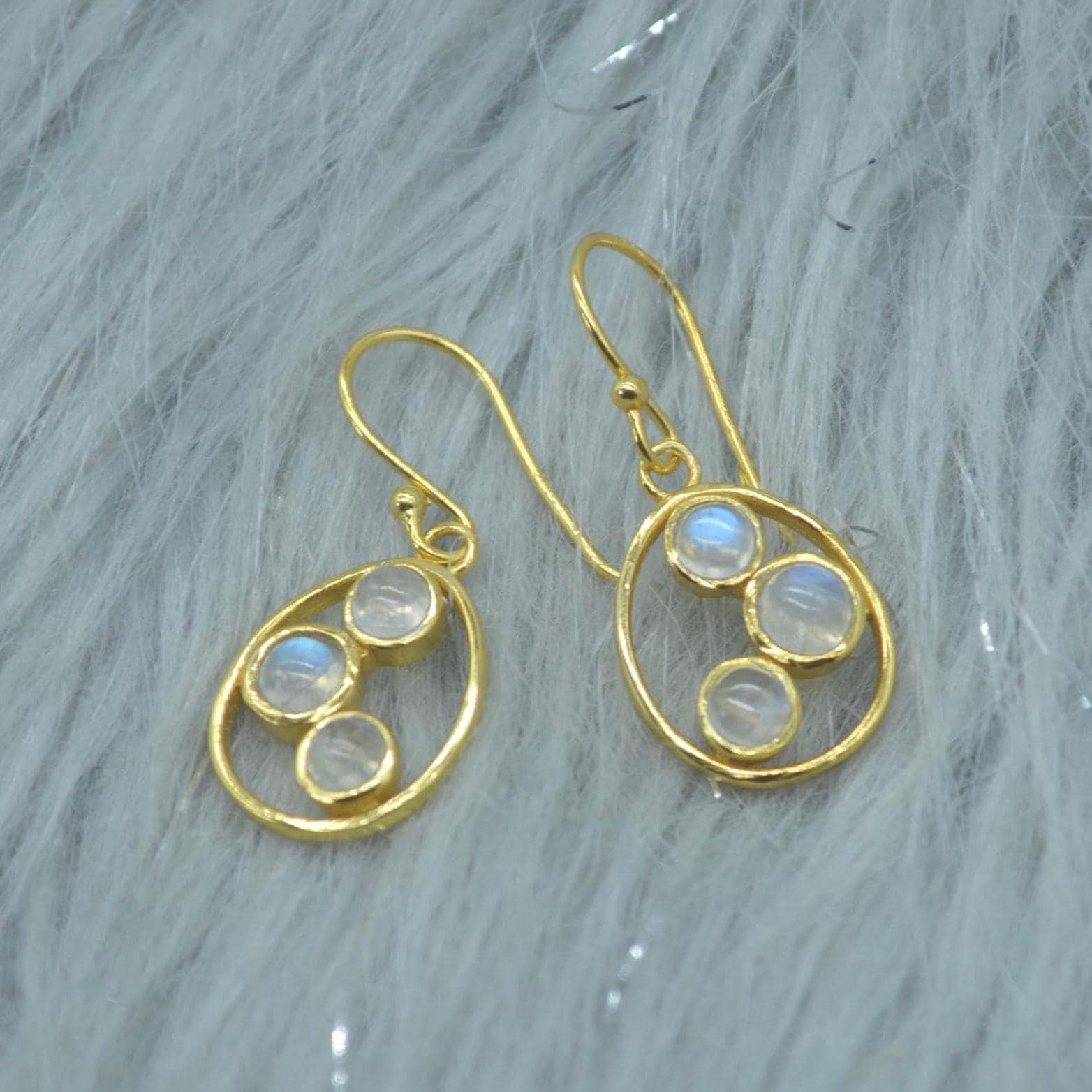 Rainbow Moonstone Earrings: Gold or Sterling Silver, Dangle Drop, June Birthstone