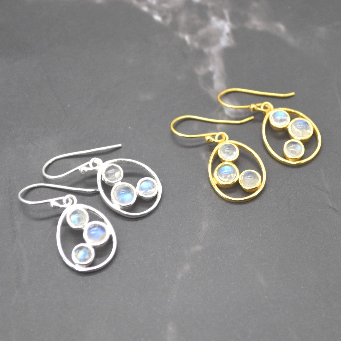 Rainbow Moonstone Earrings: Gold or Sterling Silver, Dangle Drop, June Birthstone
