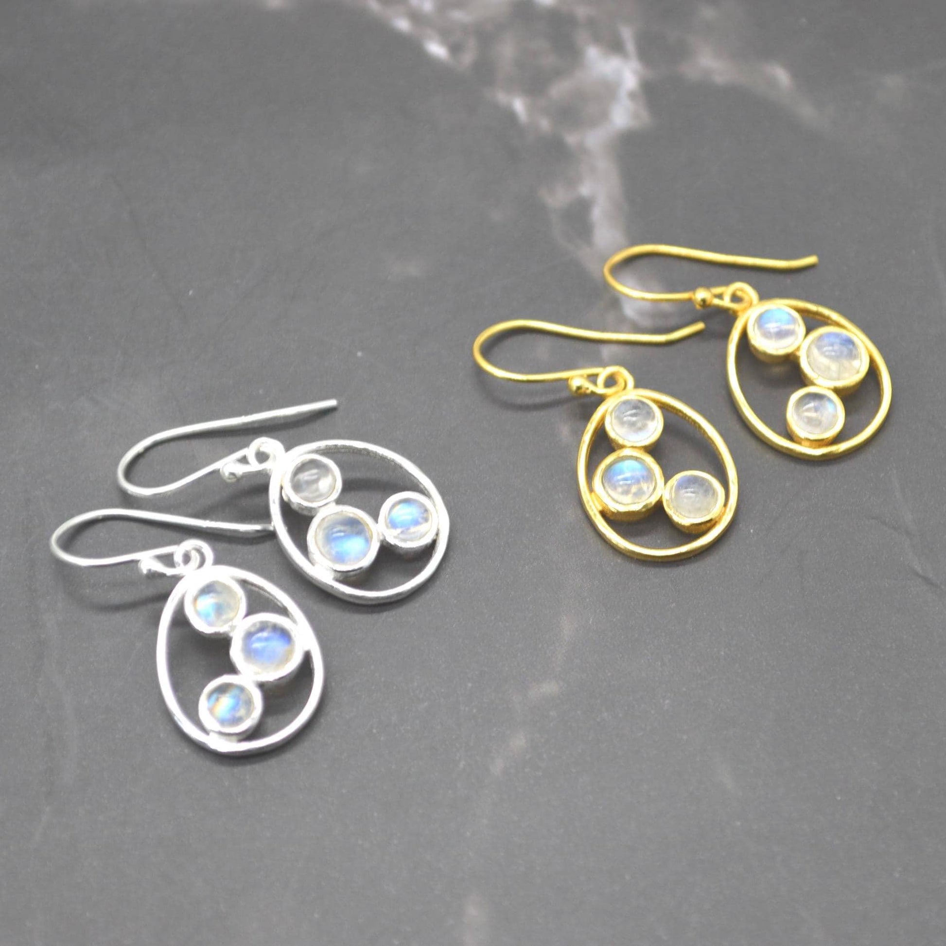Rainbow Moonstone Earrings: Gold or Sterling Silver, Dangle Drop, June Birthstone