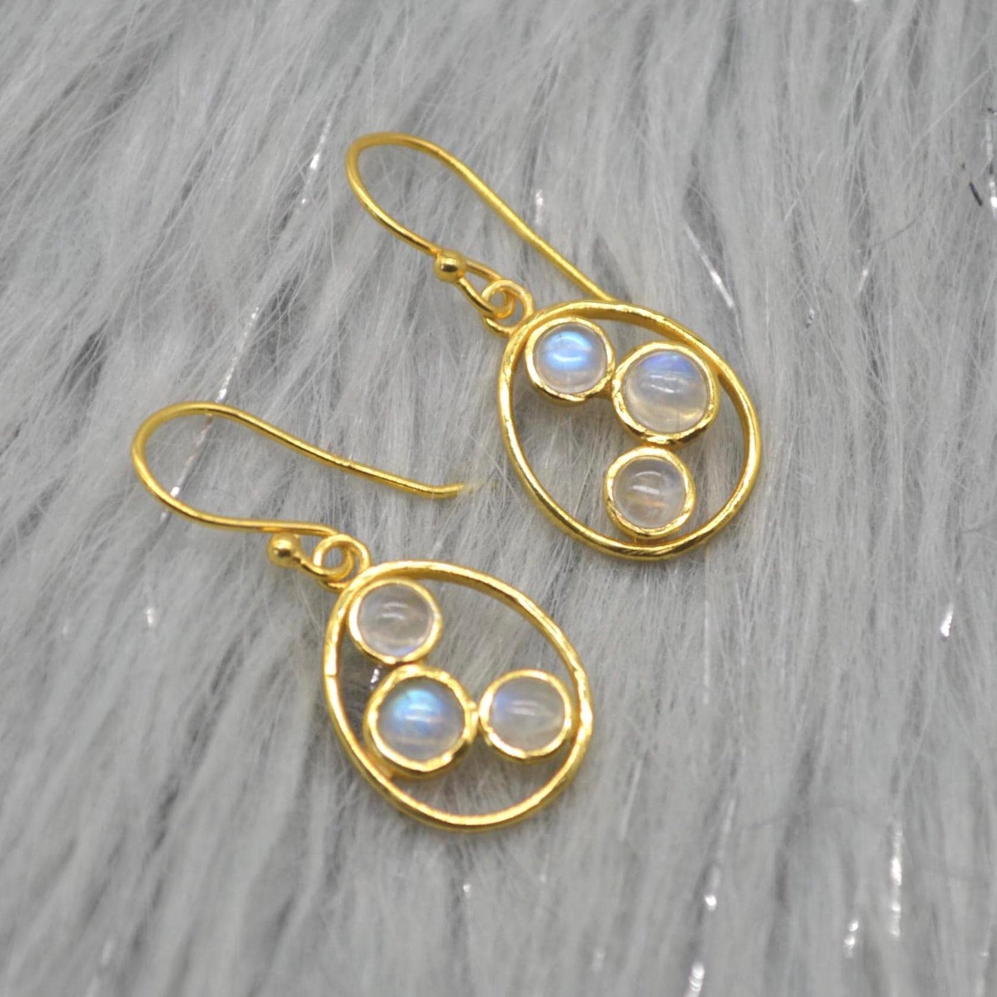 Rainbow Moonstone Earrings: Gold or Sterling Silver, Dangle Drop, June Birthstone