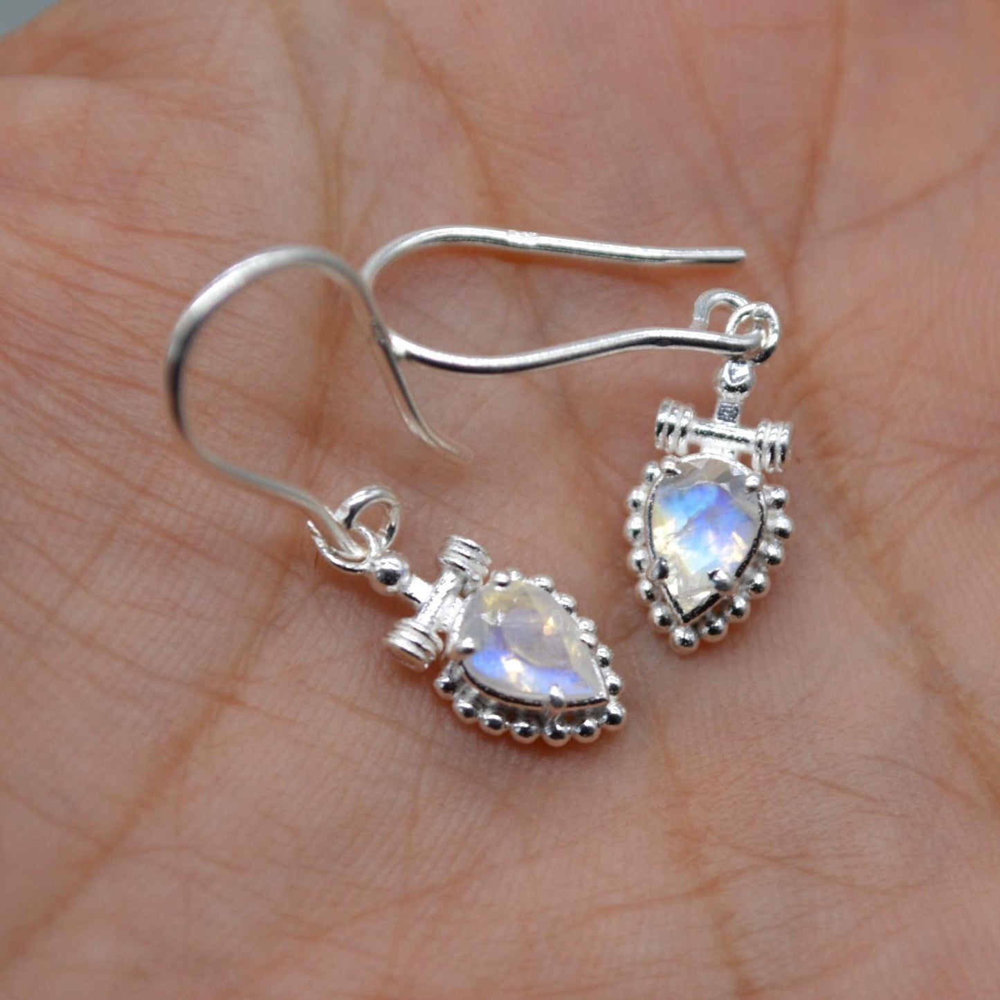 Rainbow Moonstone Teardrop Earrings: Silver or Gold, Dangle Drop, June Birthstone