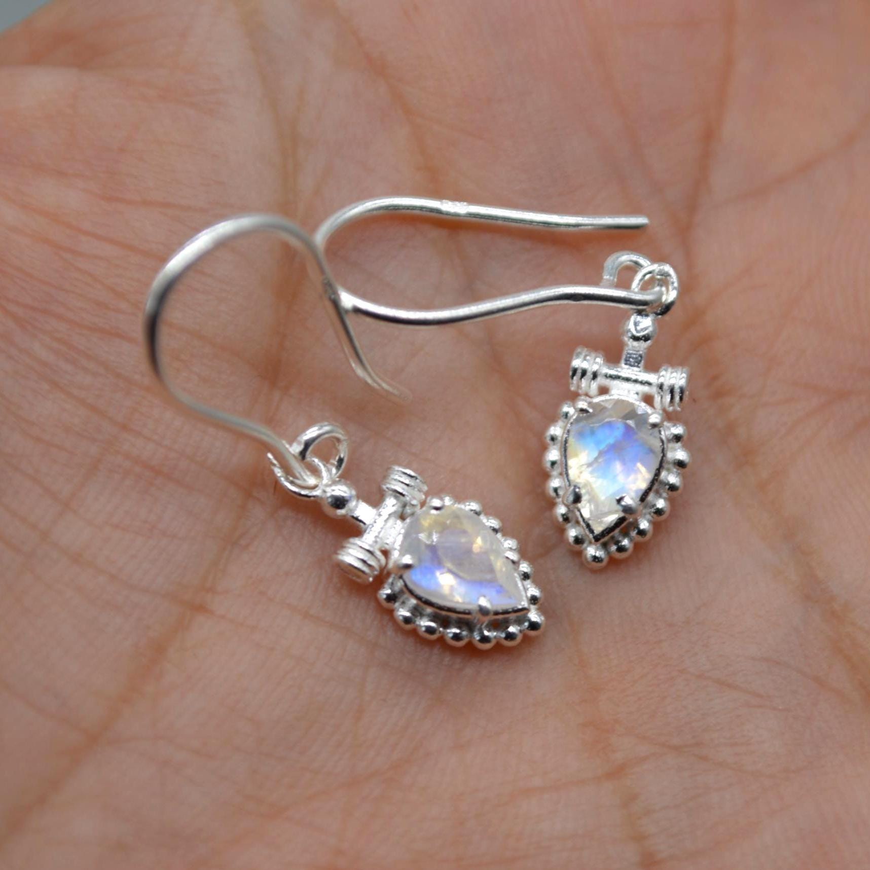 Rainbow Moonstone Teardrop Earrings: Silver or Gold, Dangle Drop, June Birthstone