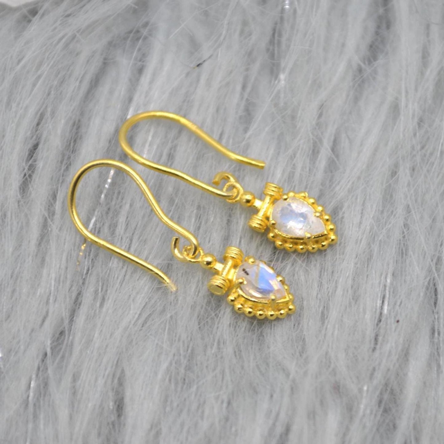 Rainbow Moonstone Teardrop Earrings: Silver or Gold, Dangle Drop, June Birthstone