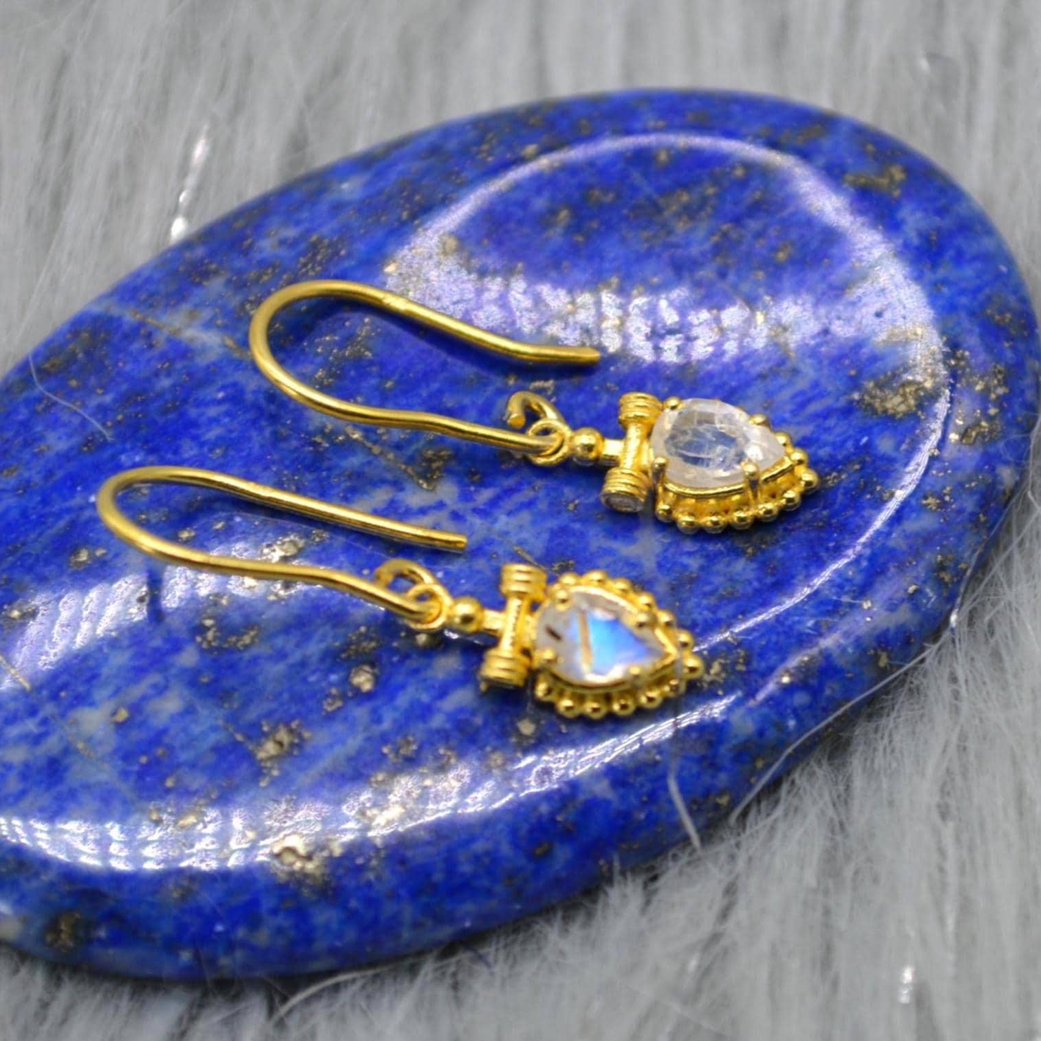 Rainbow Moonstone Teardrop Earrings: Silver or Gold, Dangle Drop, June Birthstone