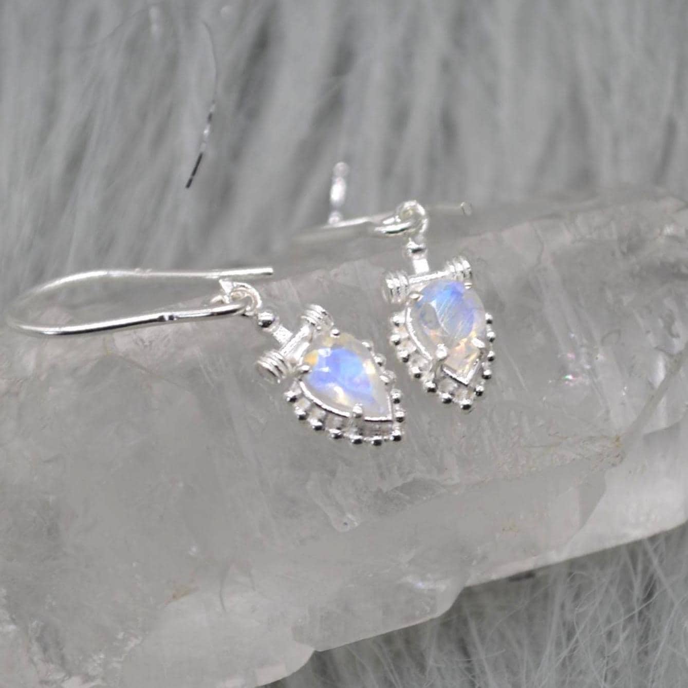 Rainbow Moonstone Teardrop Earrings: Silver or Gold, Dangle Drop, June Birthstone