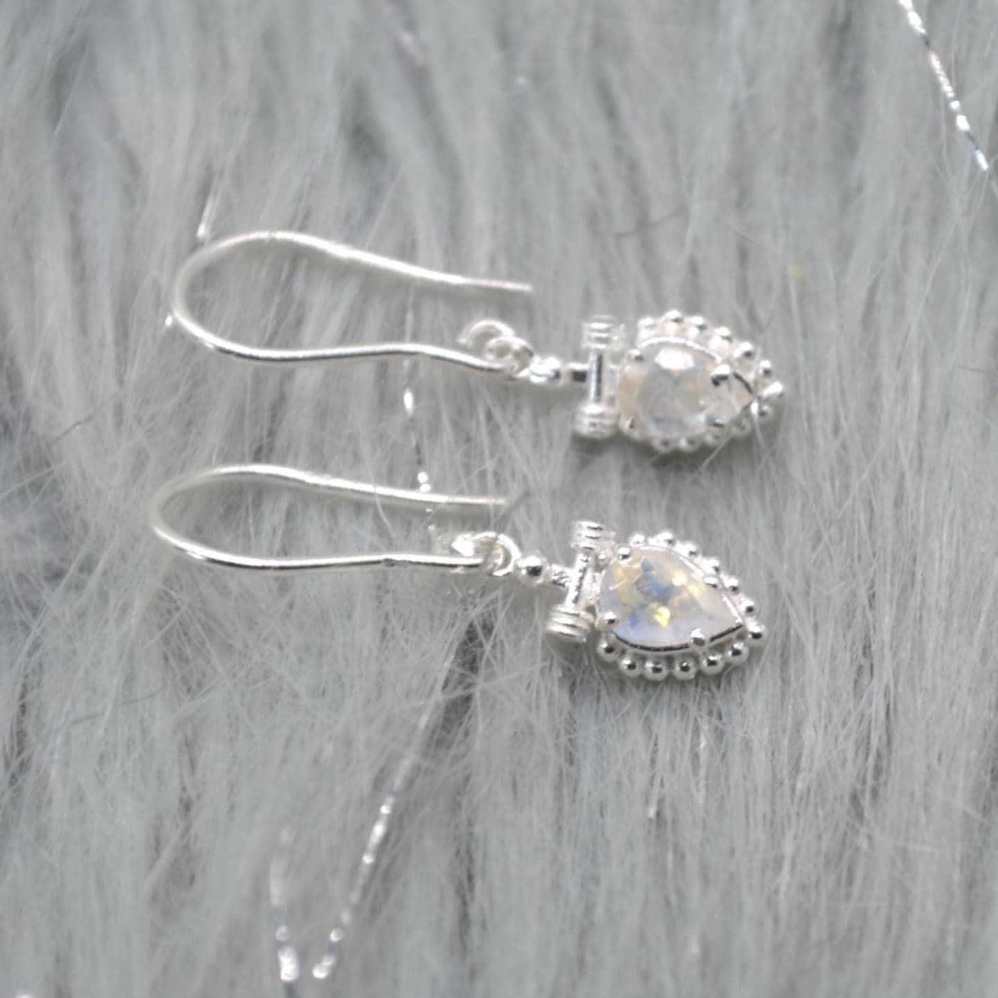 Rainbow Moonstone Teardrop Earrings: Silver or Gold, Dangle Drop, June Birthstone