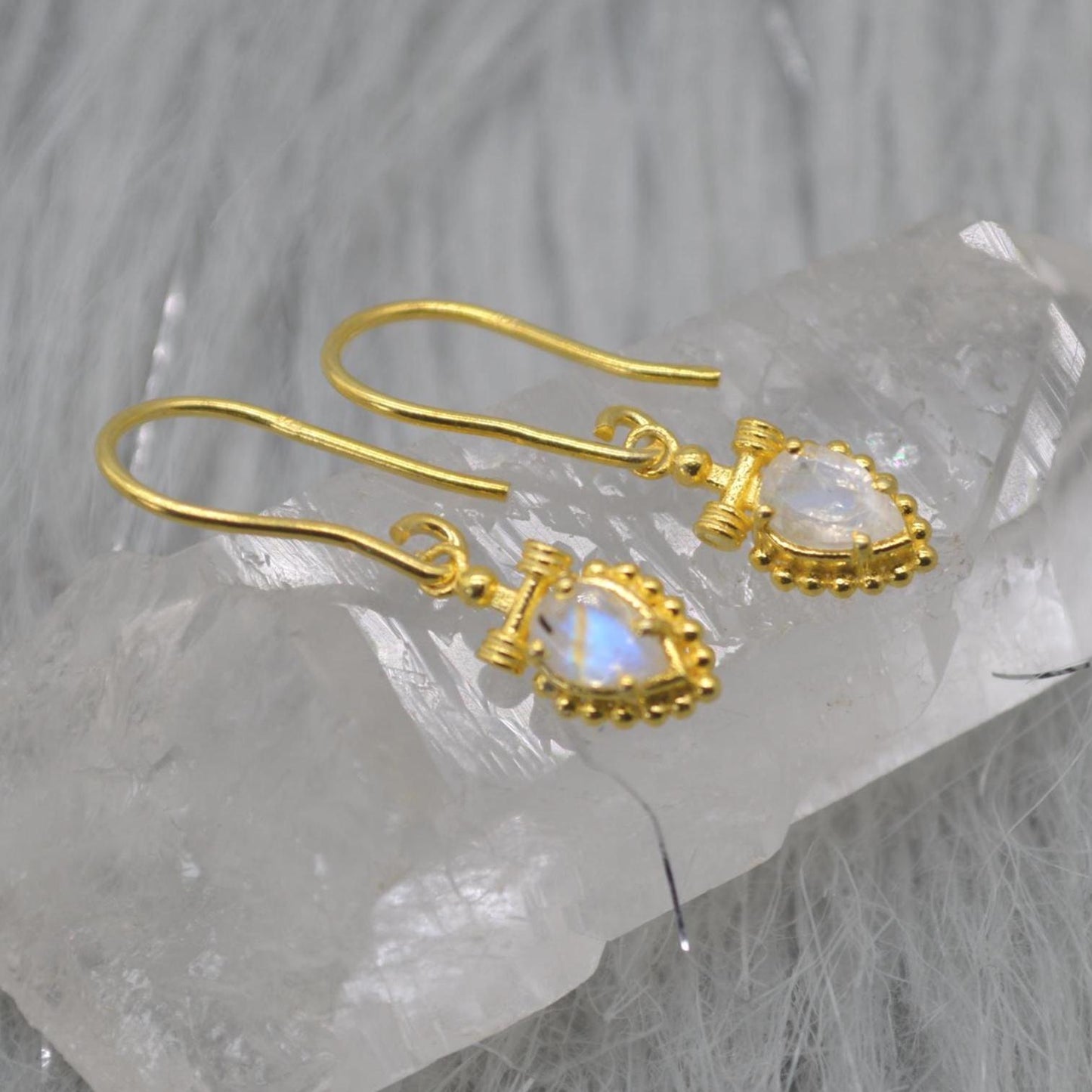 Rainbow Moonstone Teardrop Earrings: Silver or Gold, Dangle Drop, June Birthstone