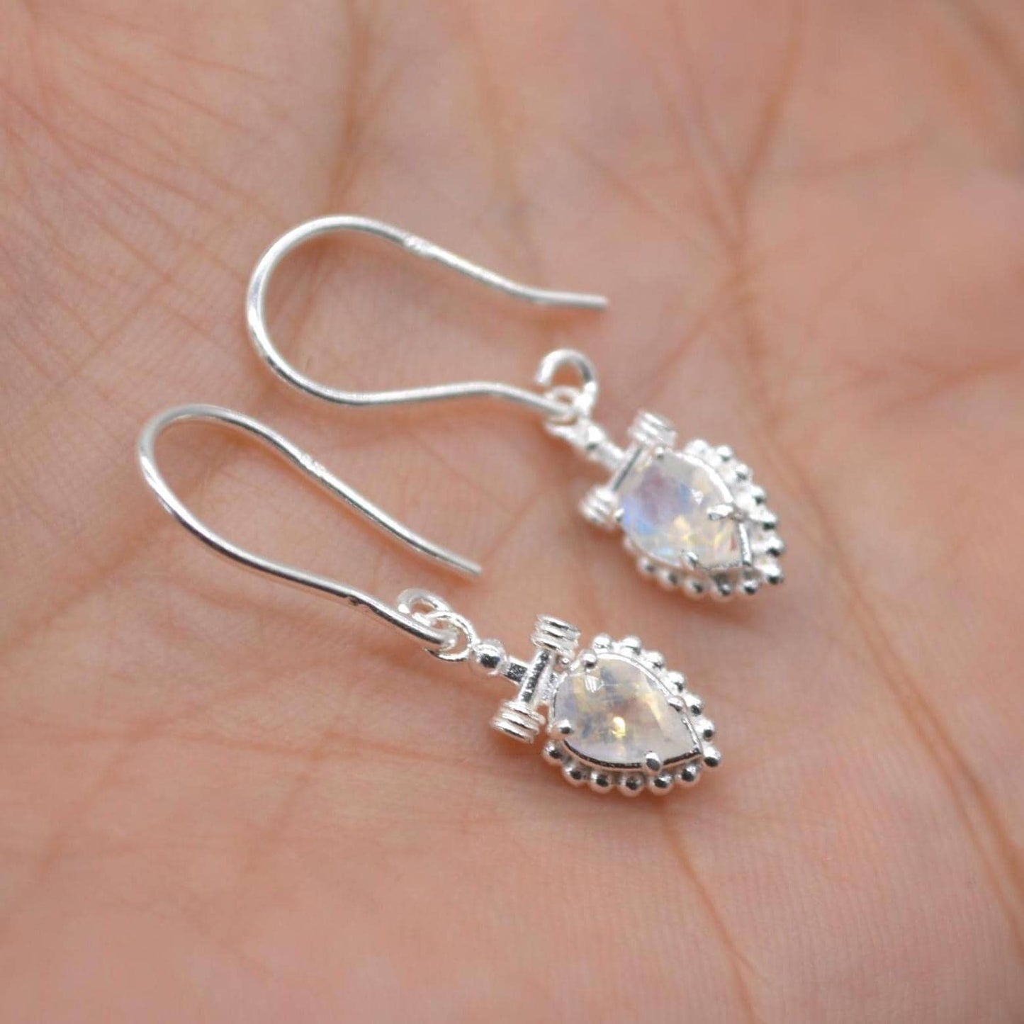 Rainbow Moonstone Teardrop Earrings: Silver or Gold, Dangle Drop, June Birthstone