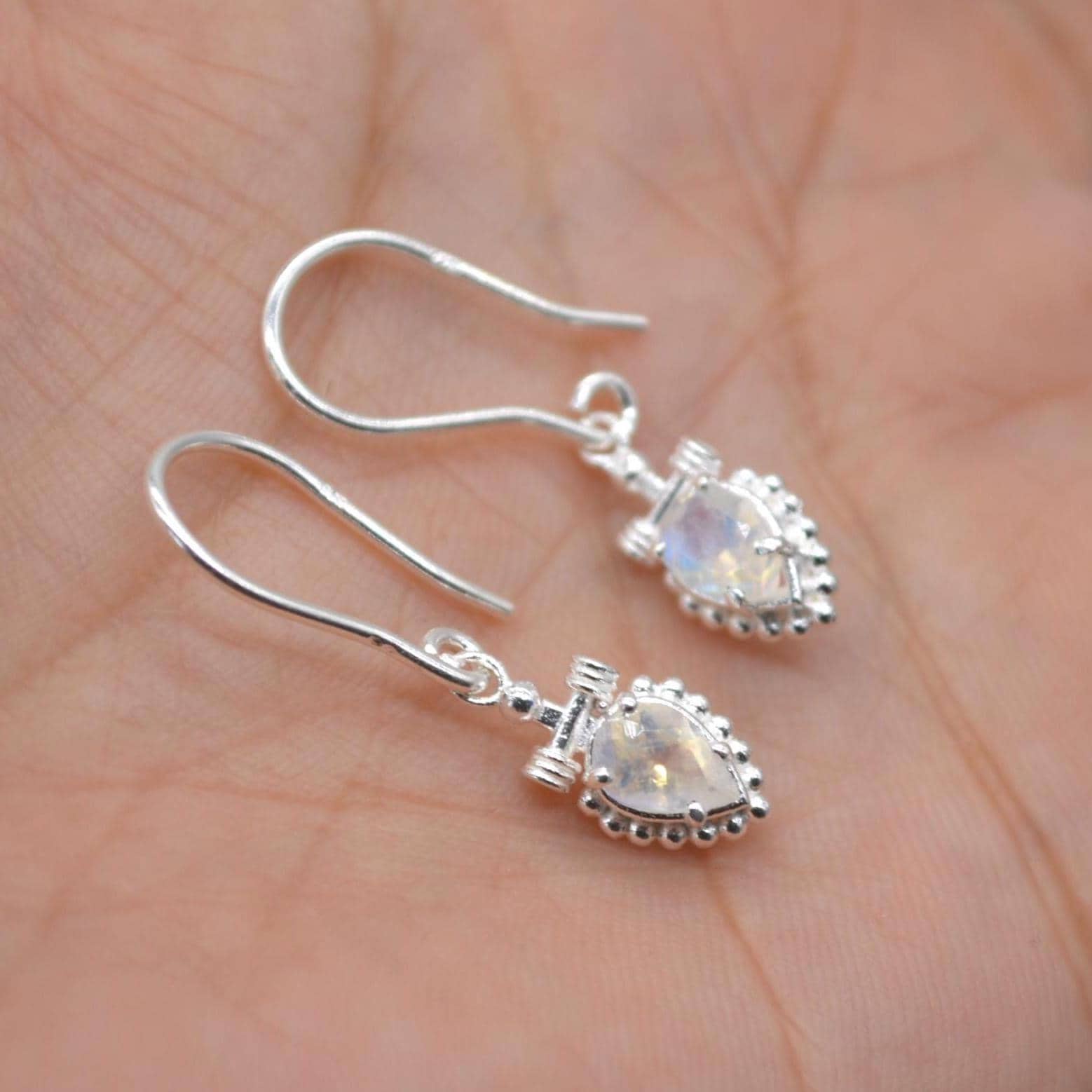 Rainbow Moonstone Teardrop Earrings: Silver or Gold, Dangle Drop, June Birthstone