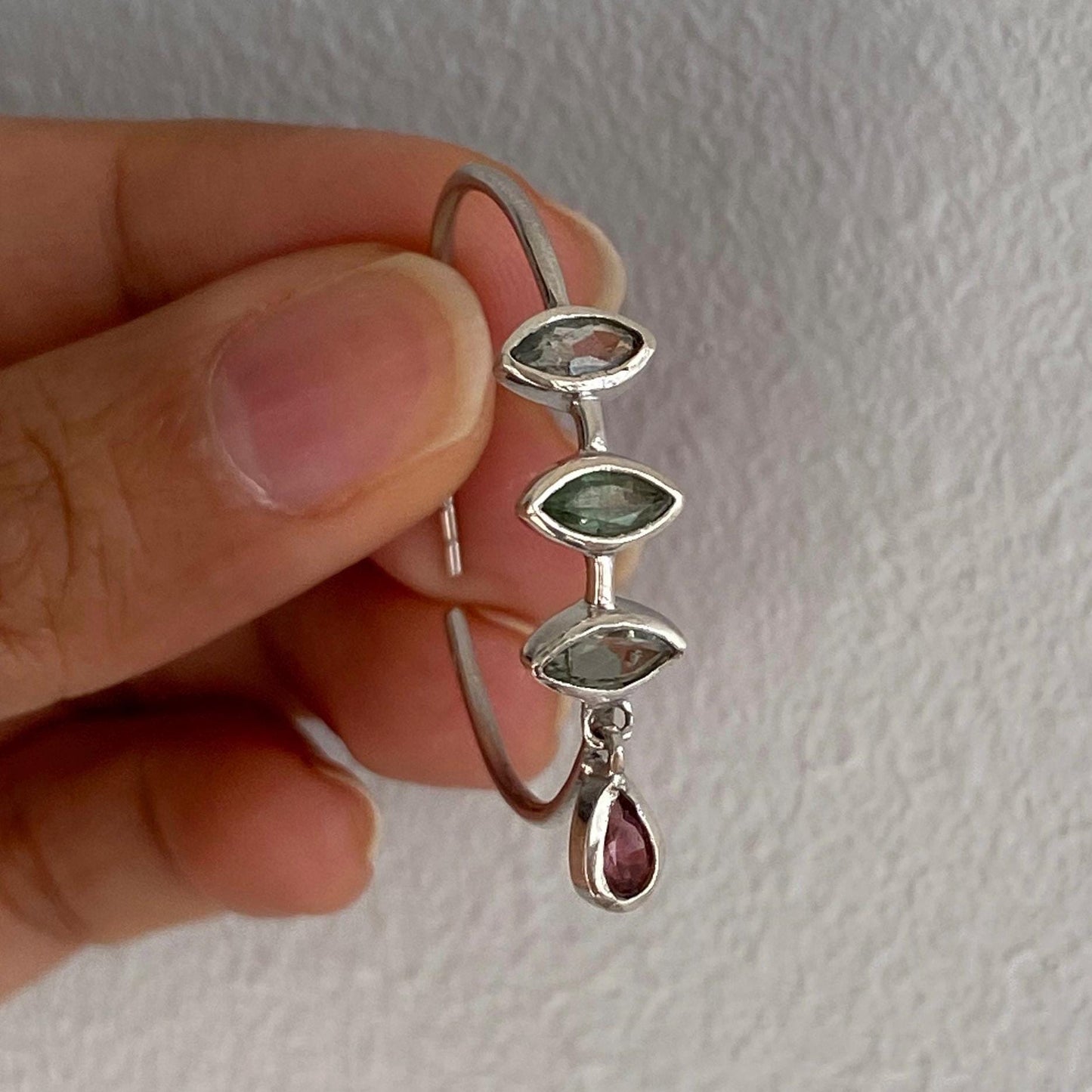 Pink, Green Tourmaline Hoop Earrings: Silver, Huggies, October Birthstone