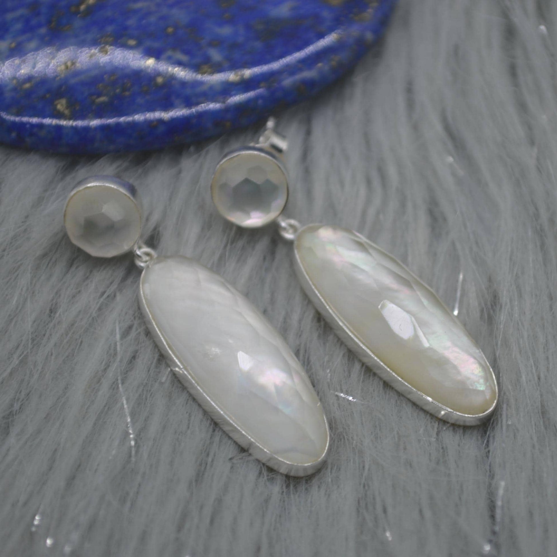 Mother Of Pearl Earrings: Silver, Doublet, White Gemstone Drop, June Birthstone