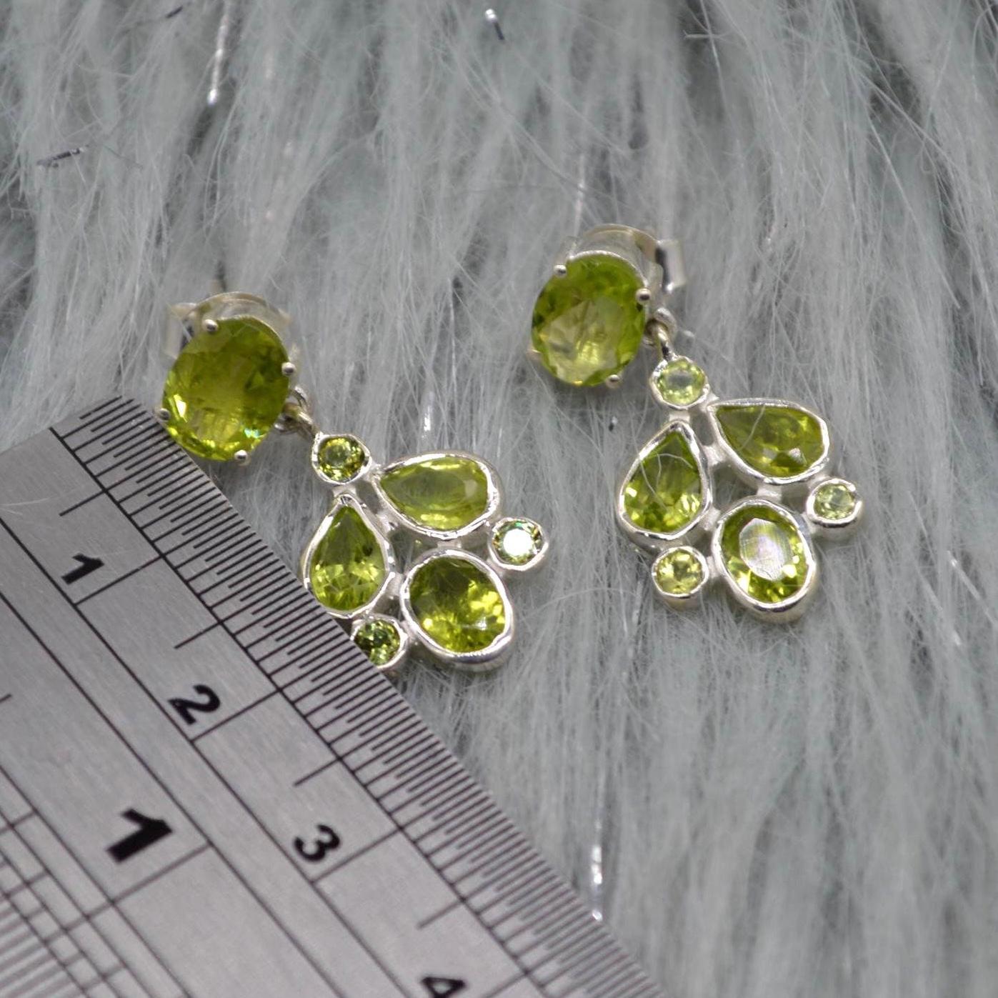 Peridot Earrings: Silver, Floral Dangle Drop, August Birthstone, Green Gemstone