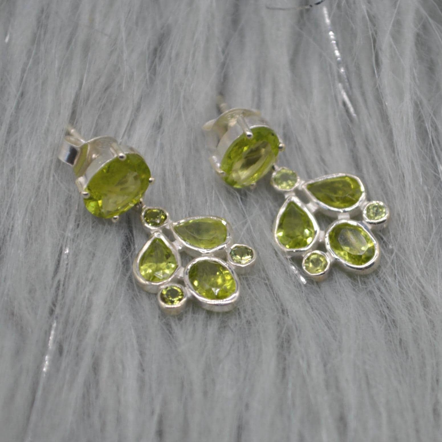 Peridot Earrings: Silver, Floral Dangle Drop, August Birthstone, Green Gemstone