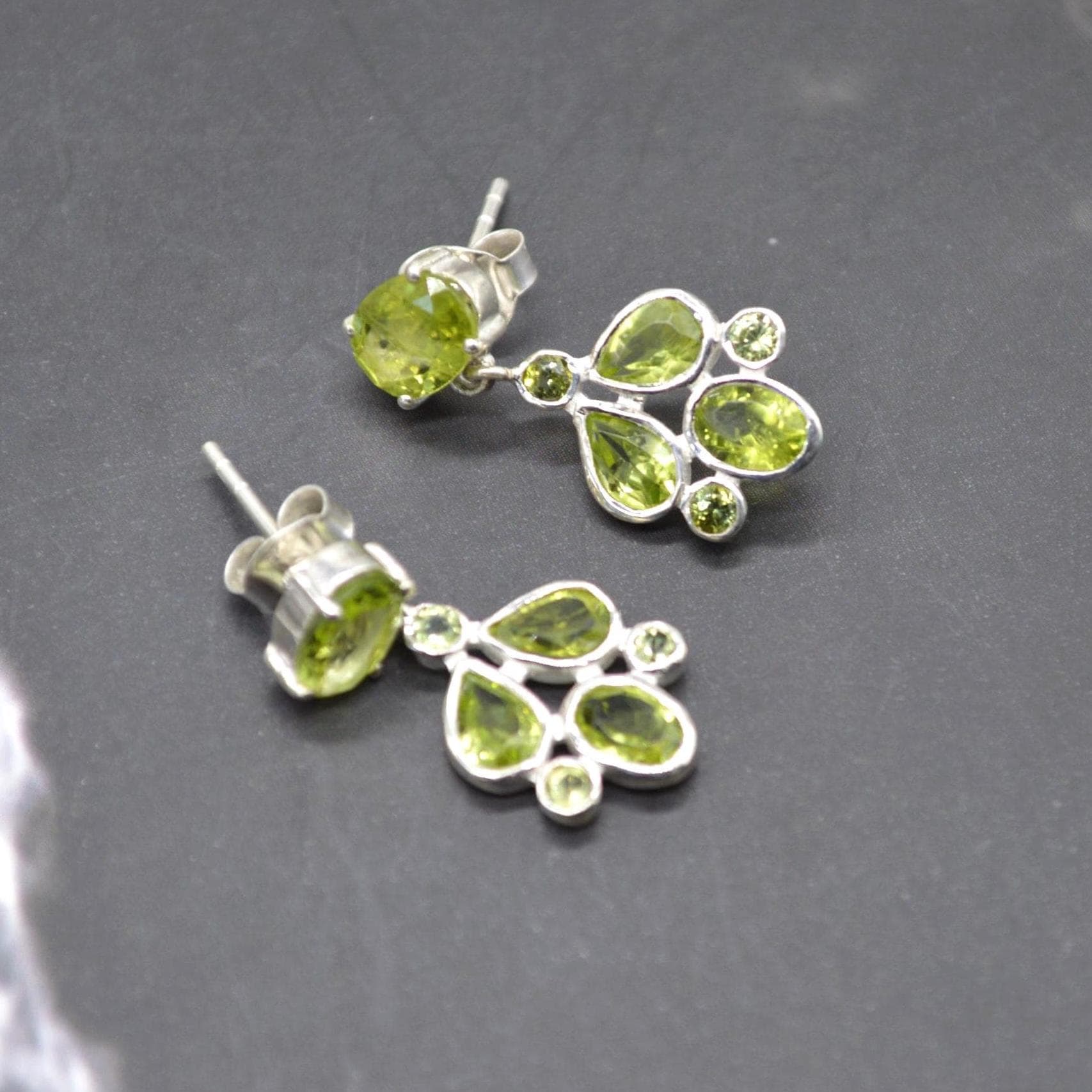 Peridot Earrings: Silver, Floral Dangle Drop, August Birthstone, Green Gemstone