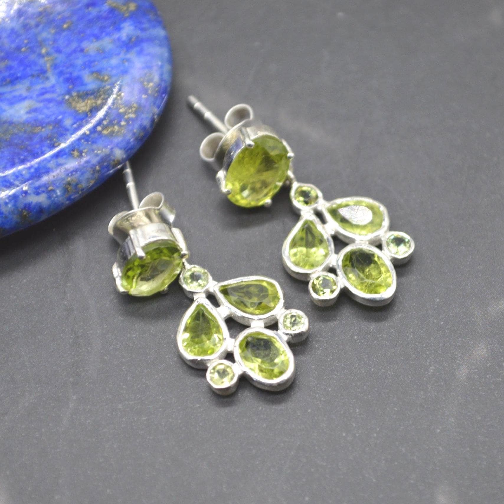 Peridot Earrings: Silver, Floral Dangle Drop, August Birthstone, Green Gemstone