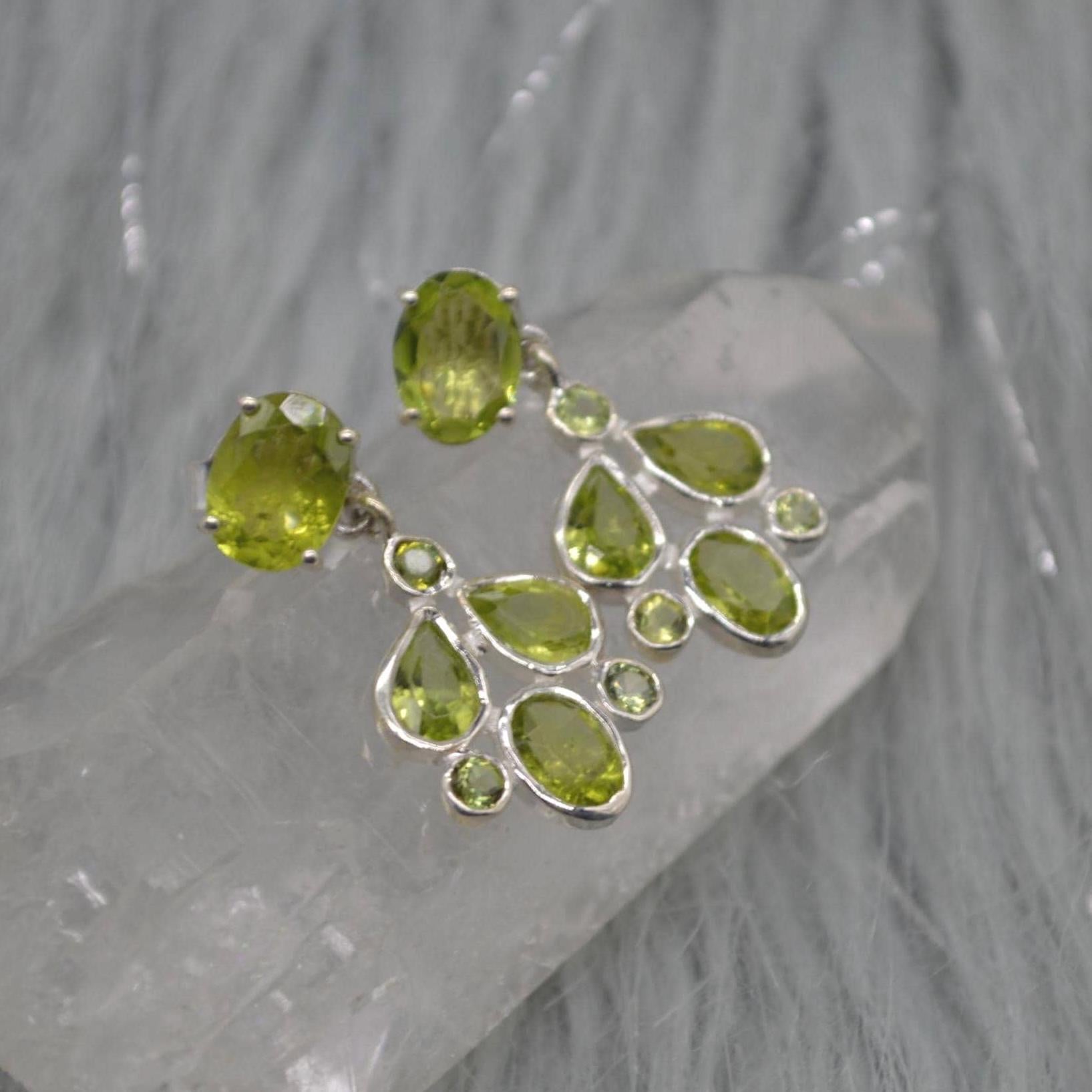 Peridot Earrings: Silver, Floral Dangle Drop, August Birthstone, Green Gemstone