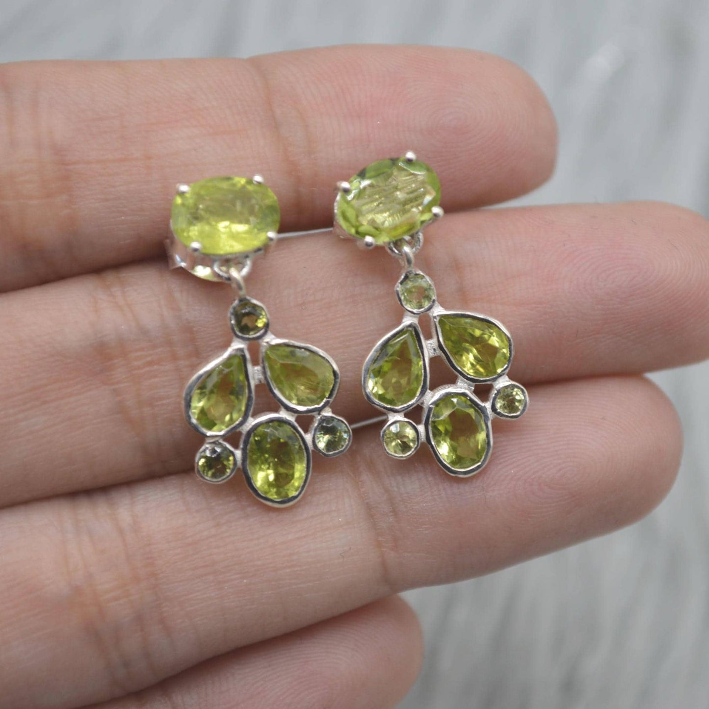 Peridot Earrings: Silver, Floral Dangle Drop, August Birthstone, Green Gemstone